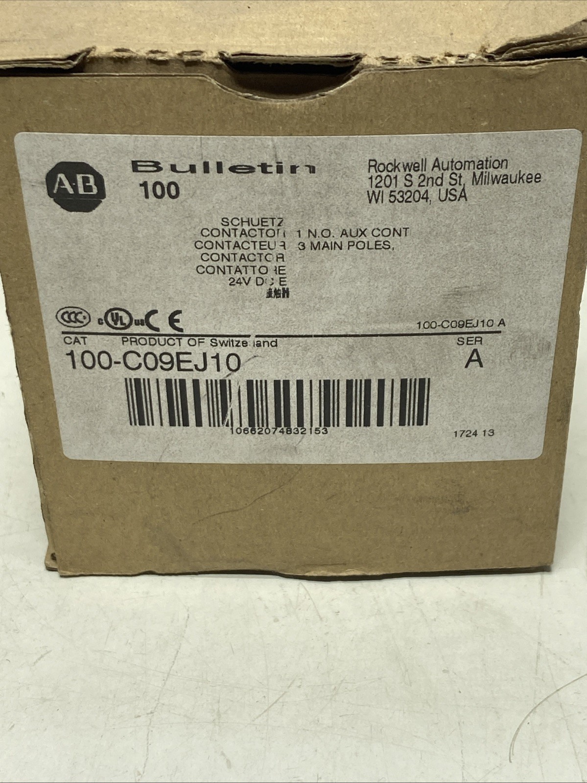ALLEN-BRADLEY 3POLE 1N.O. AUX 24V COIL CONTACTOR 100-C09EJ10