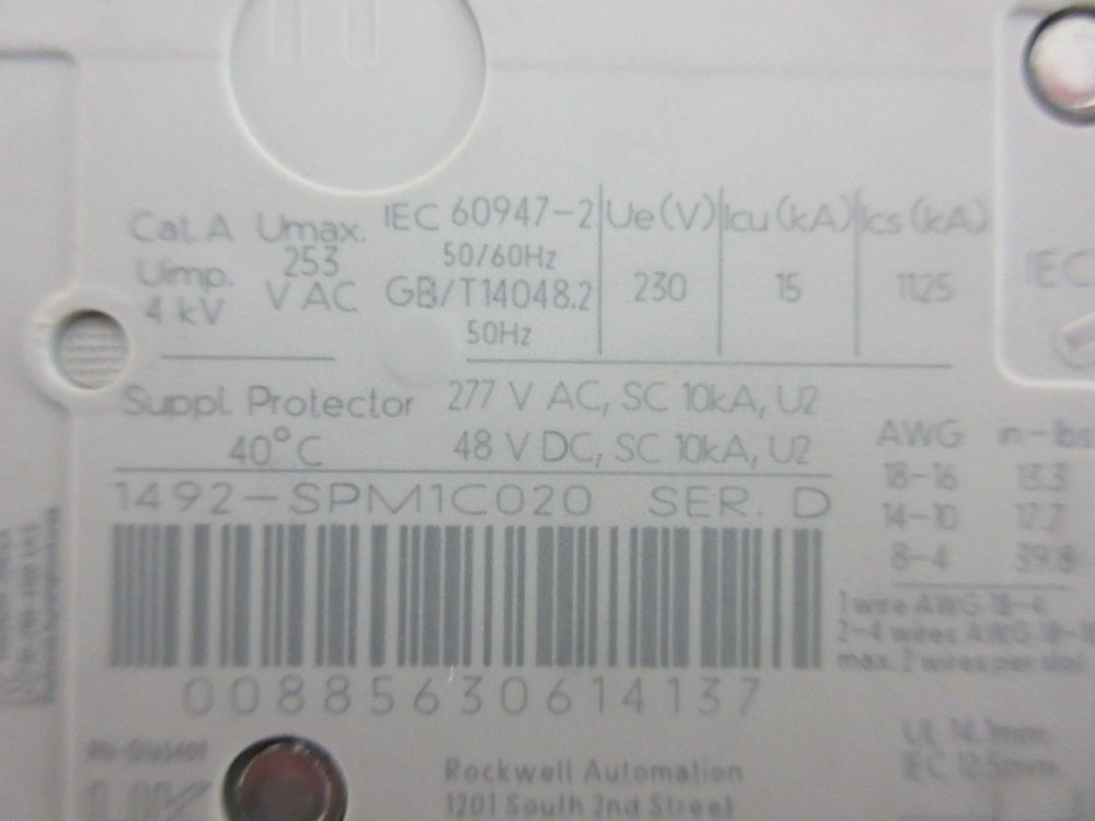 Allen Bradley 1492-SPM1C020 2A Circuit Breaker 1492SPM1C020 Mounted
