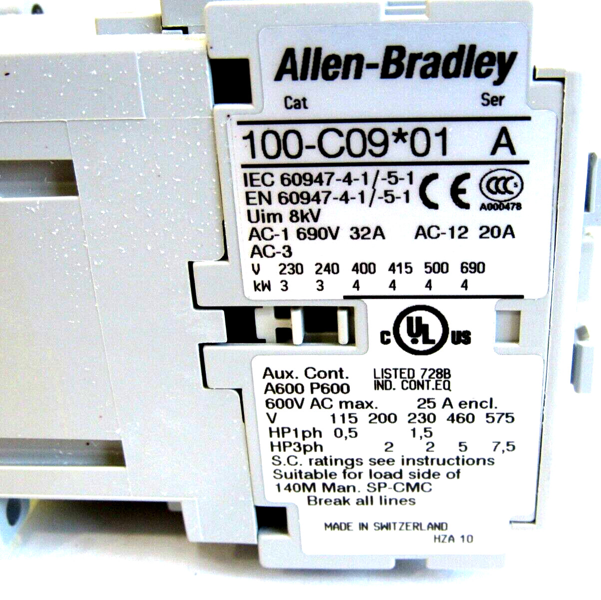 ALLEN BRADLEY 100-C09D01 CONTACTOR SER.A 100C09D01 NEW, SURPLUS