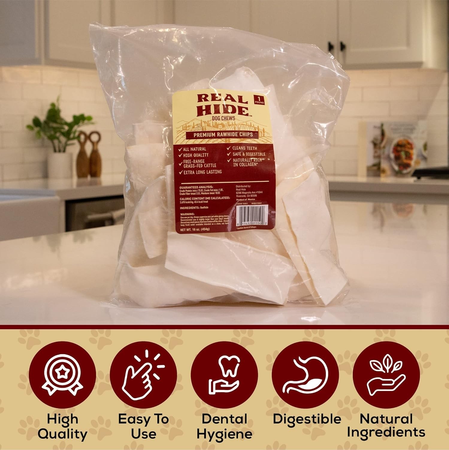 Real Hide | All Natural Dog Chew Treats – Premium Rawhide Chips – Long Lastin…