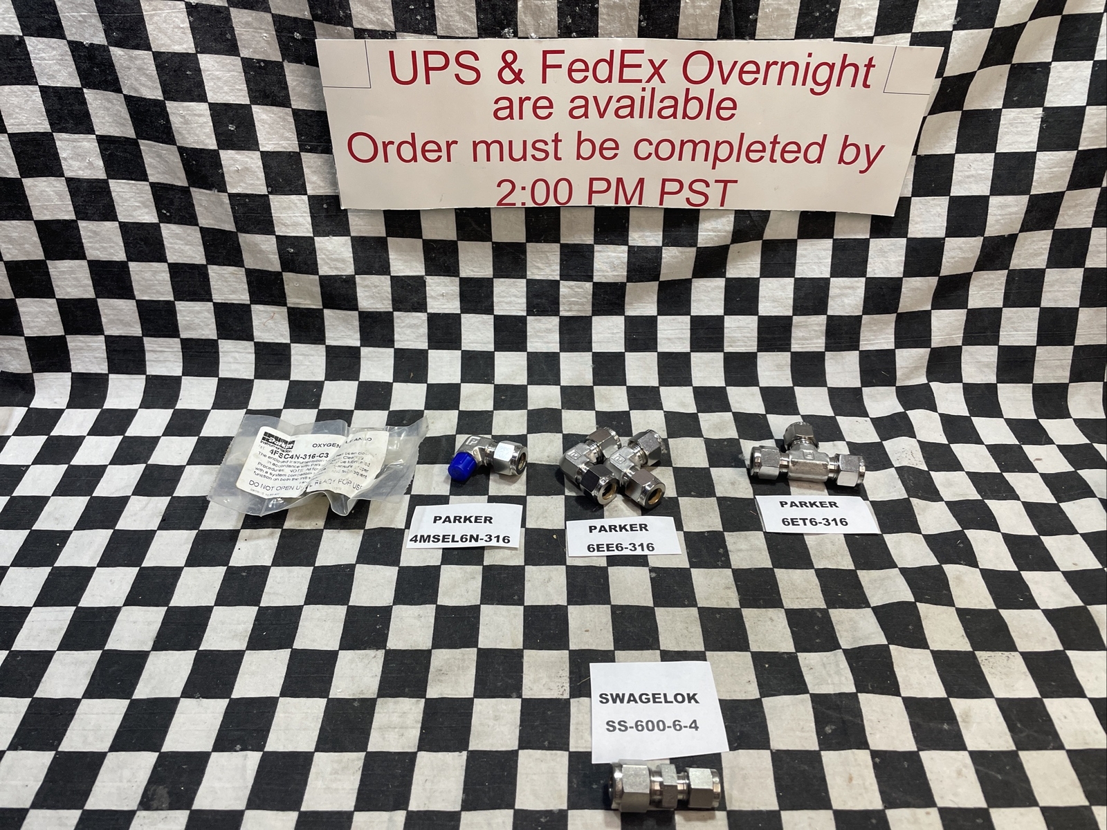 PARKER 4FSC4N-316-C3 SS-600-6-4, 4MSEL6N-316, 6EE6-316, 6ET6-316 LOT OF 6#1218P3