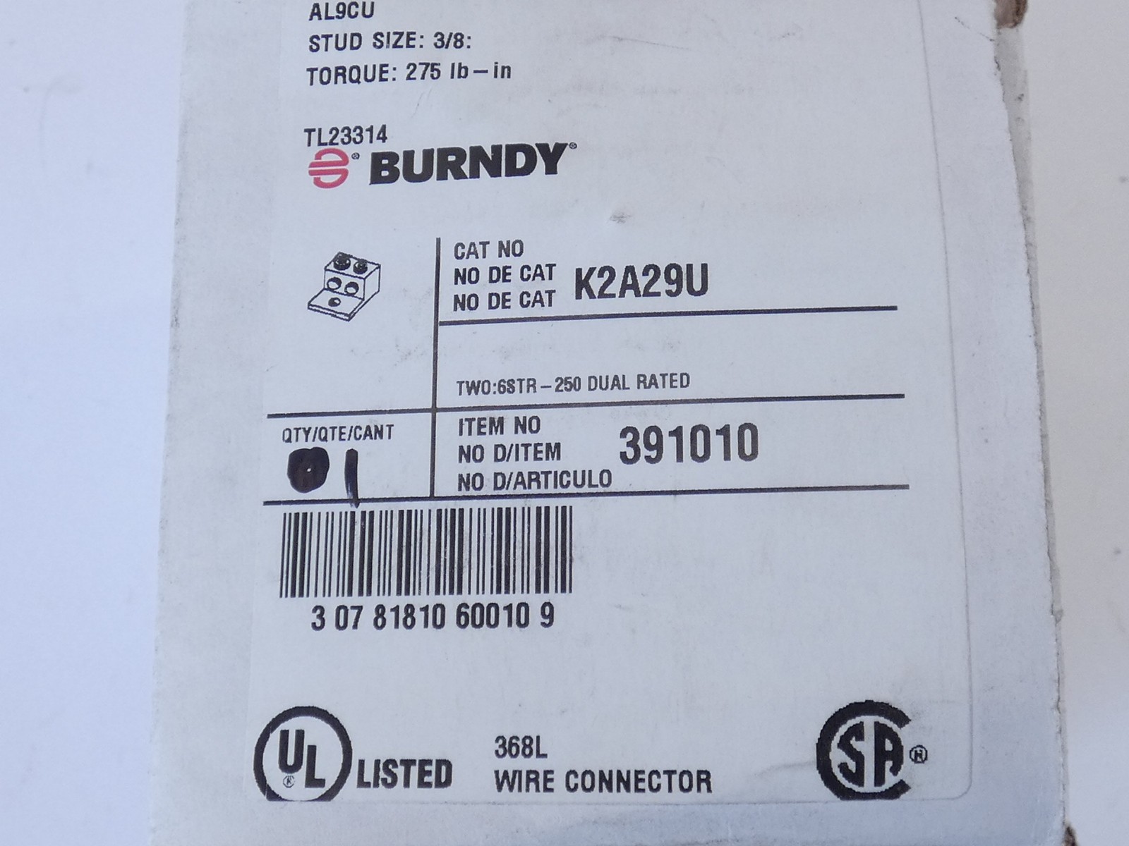 Burndy K2A29U Universal Terminal Wire Connector Lug – NEW Surplus!
