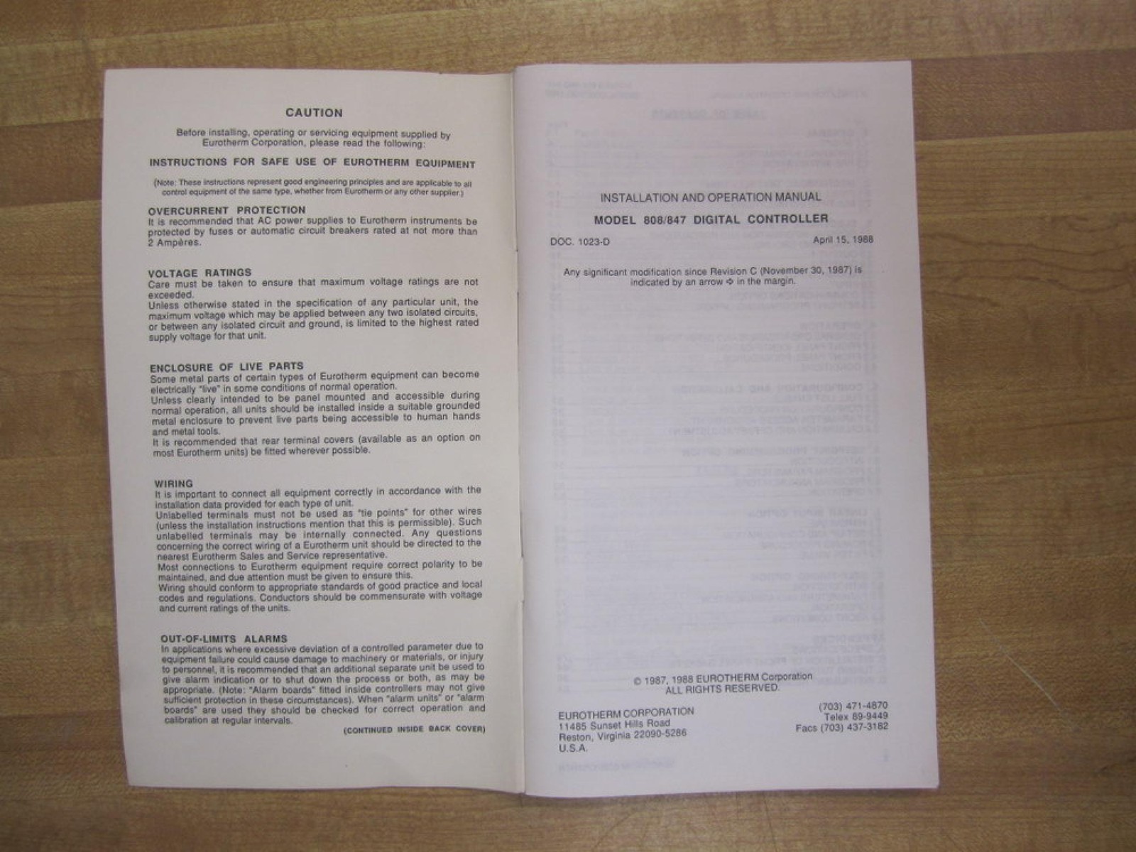 Eurotherm 808/847 808/ 847 Digital Controllers Manual 1023-D