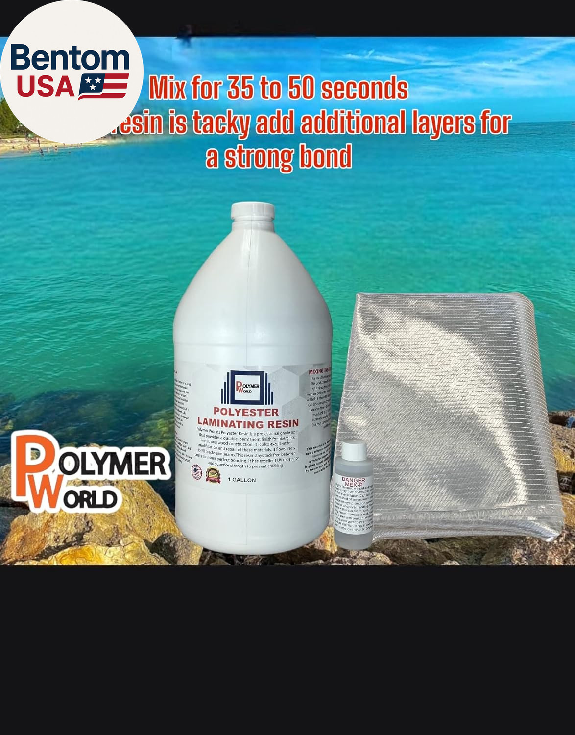 – Polyester Resin with Rolled 1708X50X4.7 Yard Biaxial Cloth, Fiberglass Repair
