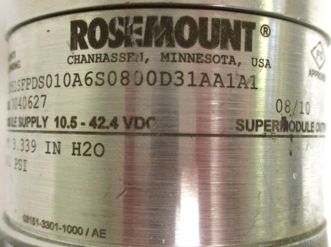 ROSEMOUNT, 3051SFPDS010A6S0800D31AA1A1, TRANSMITTER, 1440 PSI, WEATHERED SURPLUS