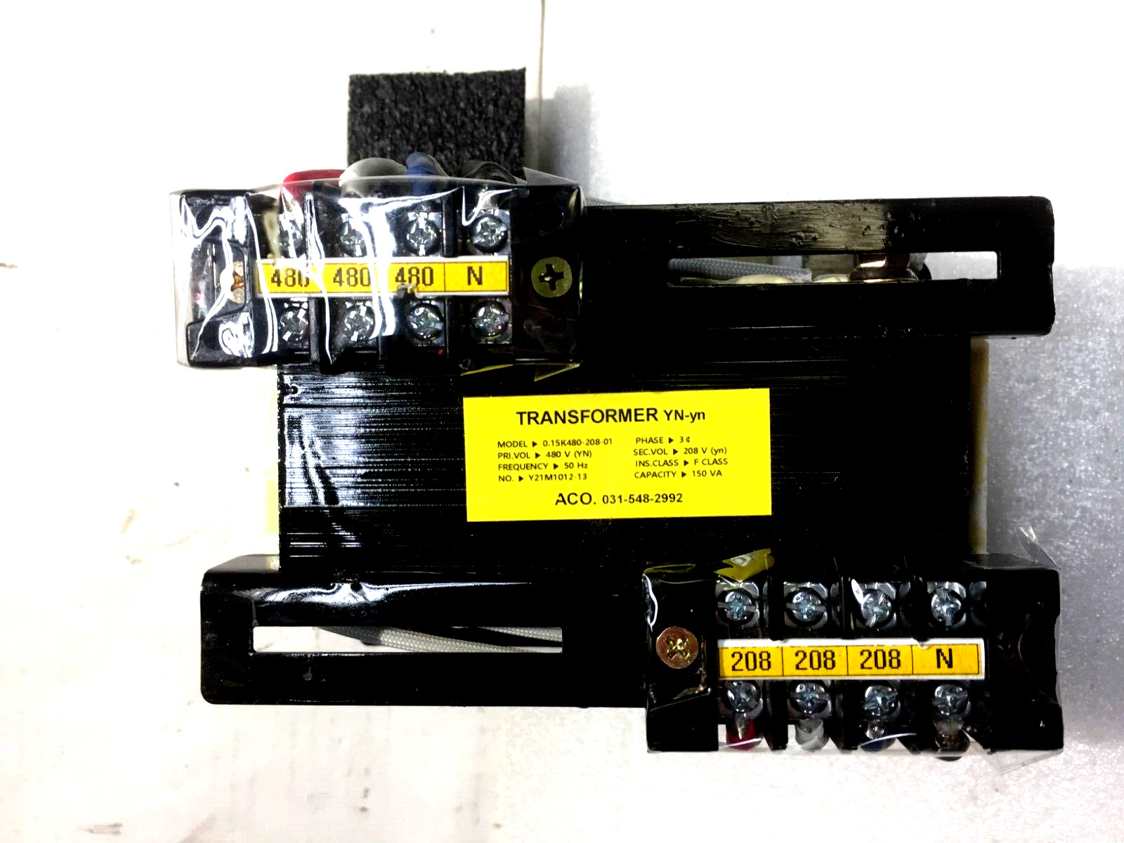ACO NEWTRANSFORMER YN-yn MODEL 0.15K 480 -208-01 3PH 50/60HZ PRI480 SEC 208W/NEU