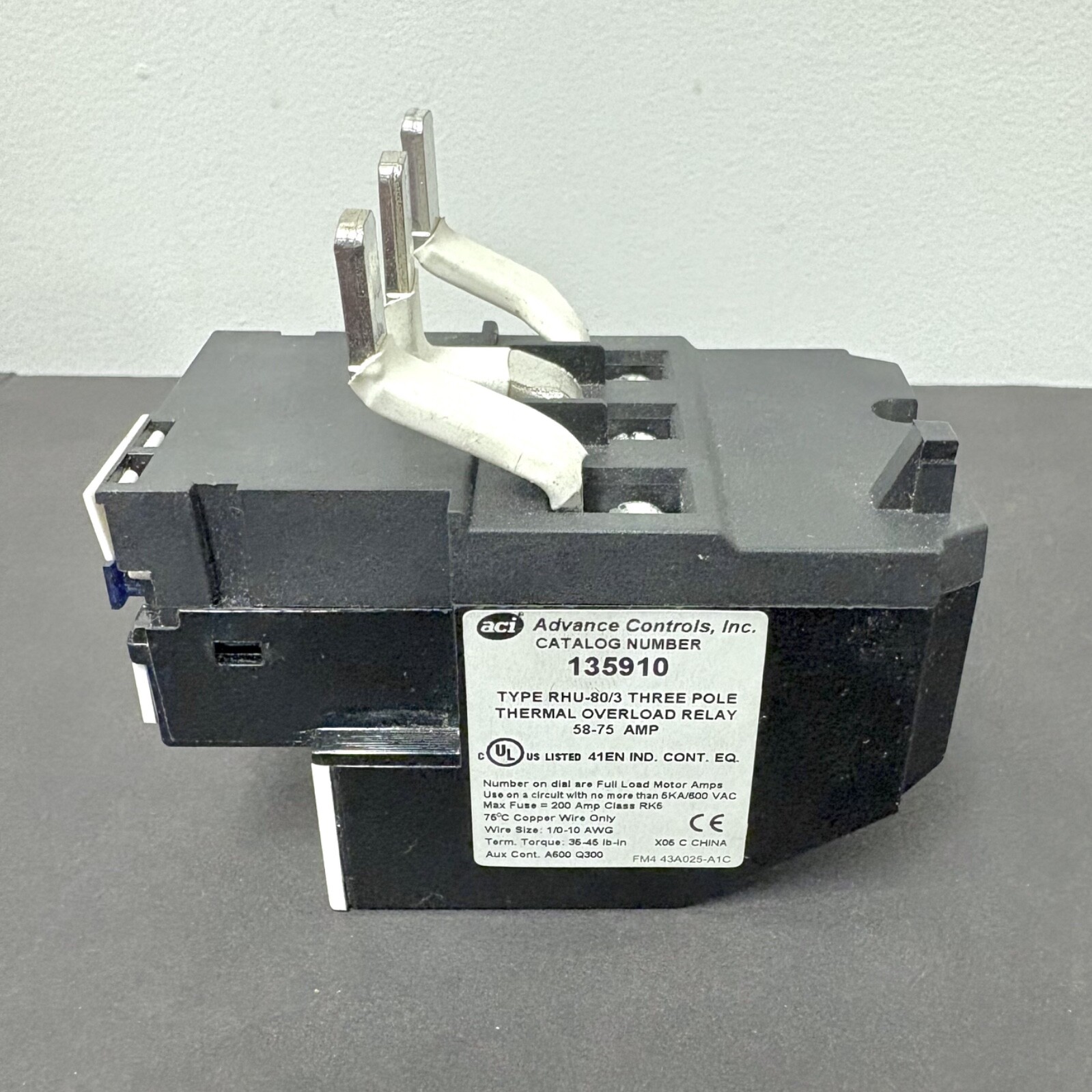 Advanced Controls Thermal Overload Relay Type RHU-80/3, Three Pole, 58-75 AMP
