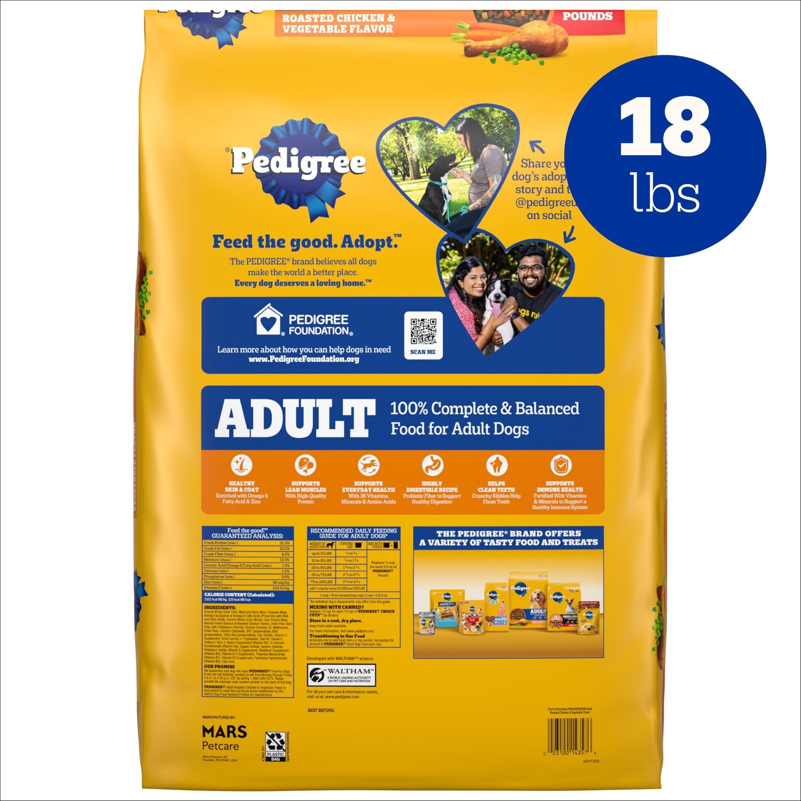 3 PACK Pedigree Adult Dry Dog Food, Roasted Chicken & Vegetable, 18 lb