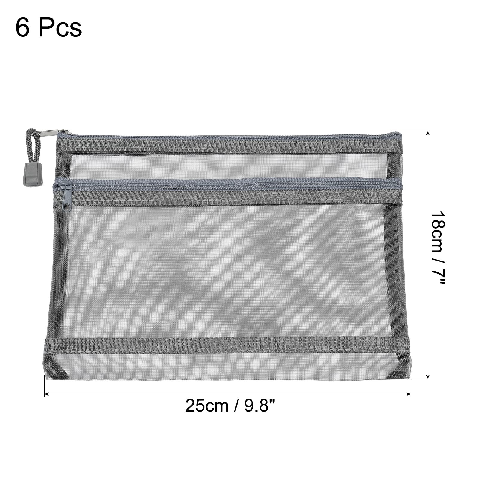 MECCANIXITY Mesh Zipper Bags, A5 Nylon Double Layer Zip File Pouch Gray