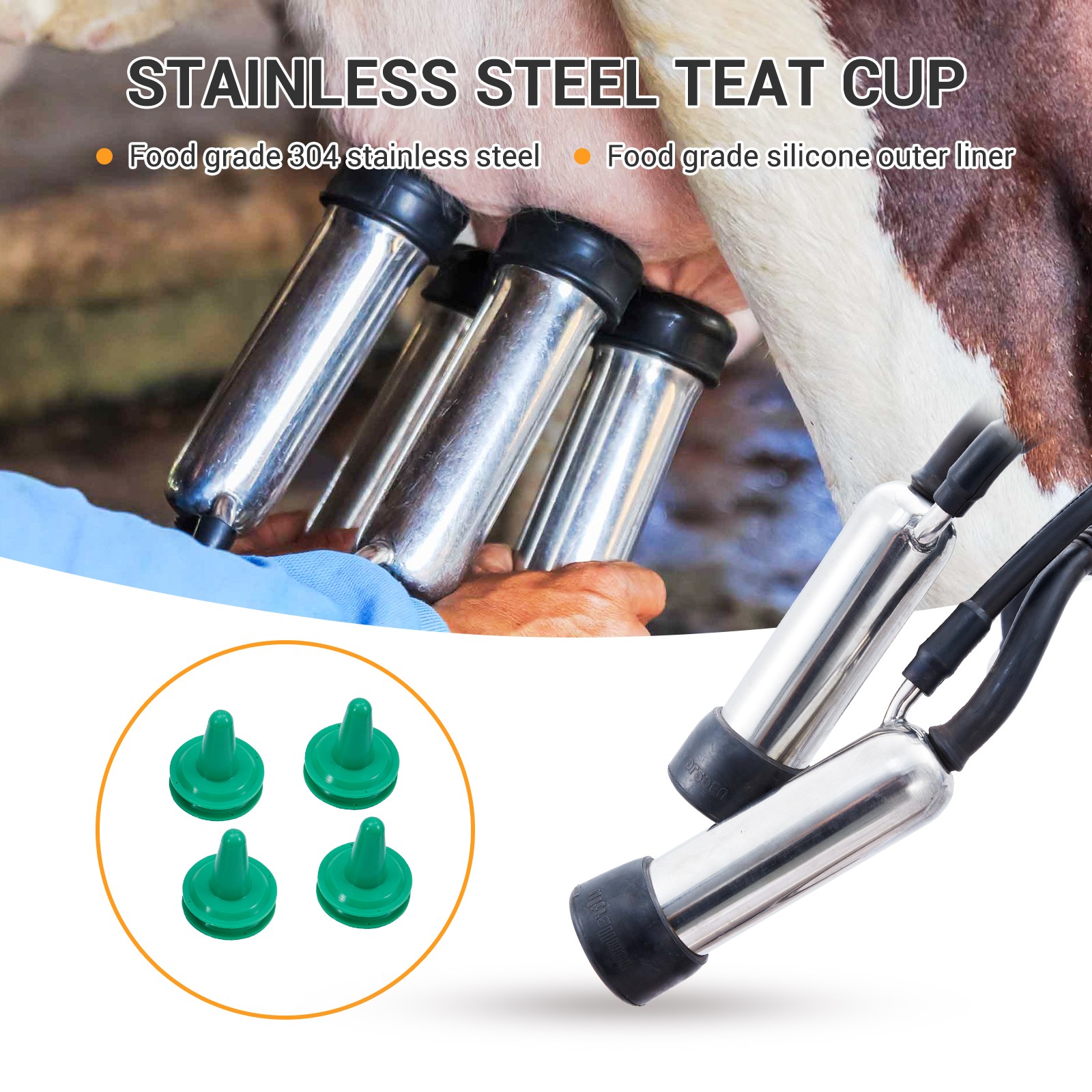 25L Electric Milking Machine Portable for Cow Goat Stainless Steel Bucket w/Hose