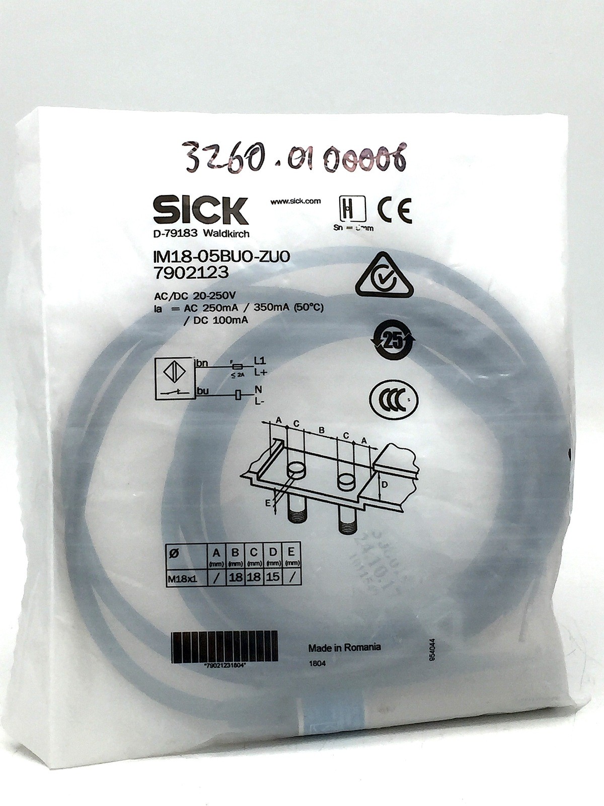 Sick IM18-05BUO-ZU0 7902123 Proximity Sensor 20-250V AC/DC Pig D-79183