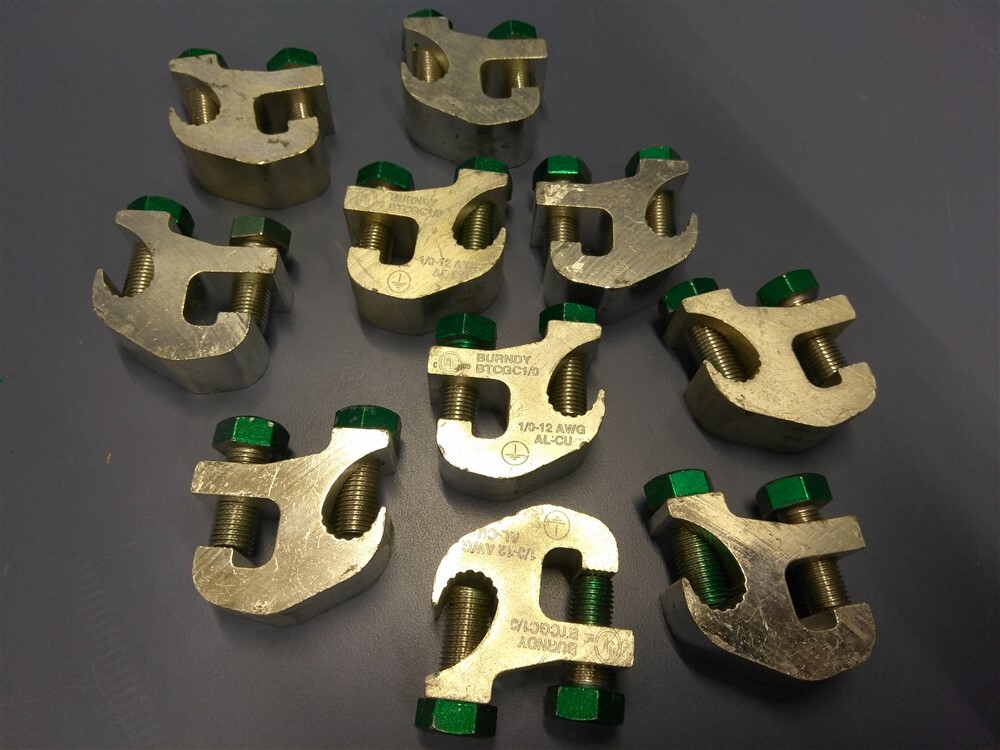 Lot of 10 Burndy – BTCGC1/0SS – Cable Tray Ground Clamp 12AWG 1/0kcmil