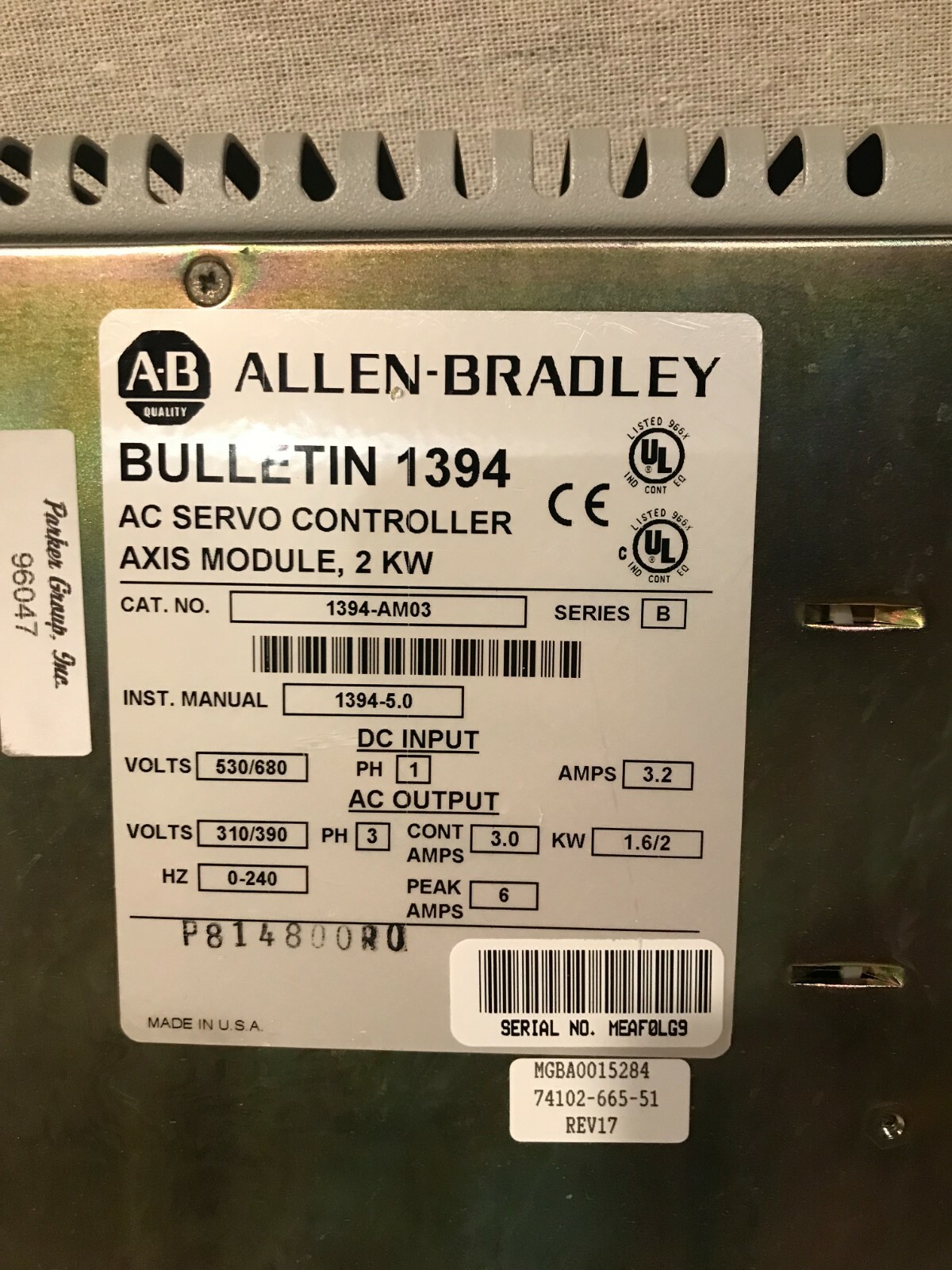 Allen Bradley 2KW Axis Module – 1394C-AM03 Series b