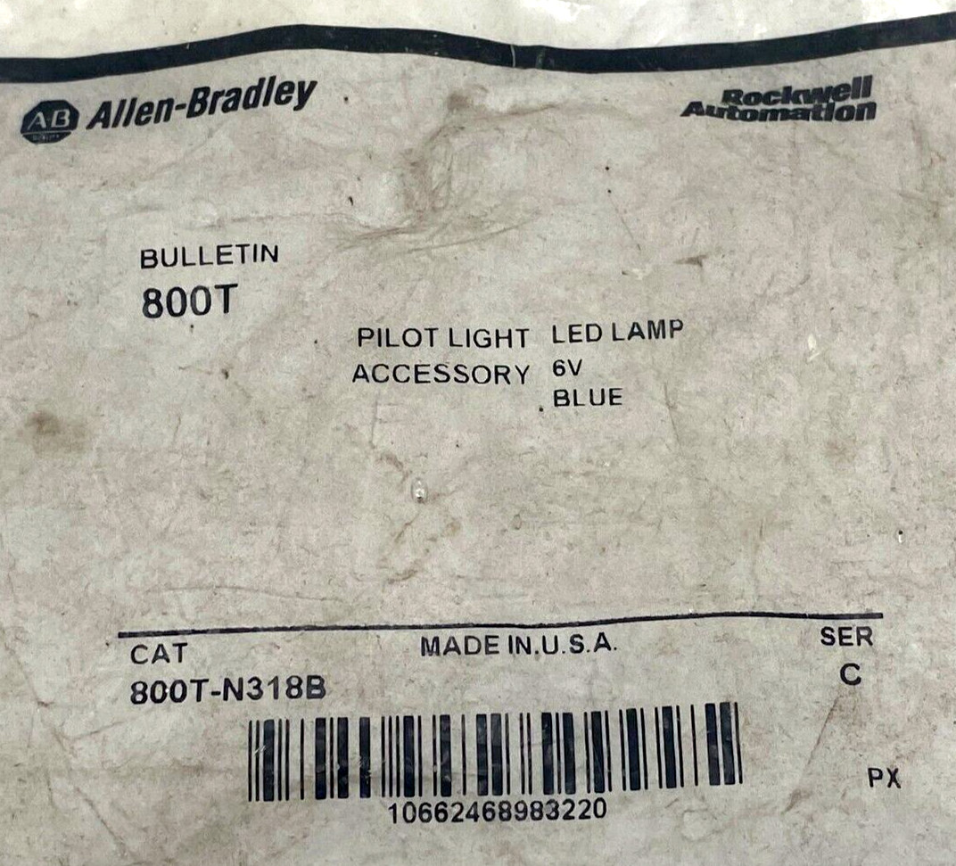 Allen-Bradley 800T-N318B Pilot Light LED Lamp, Blue