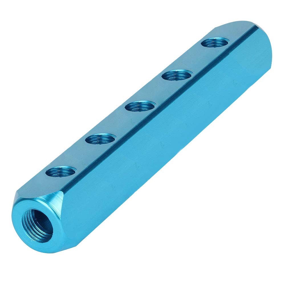 1/4 5 Way 8 Port Aluminum Air Hose Inline Manifold Block Splitter Pneumatic Air