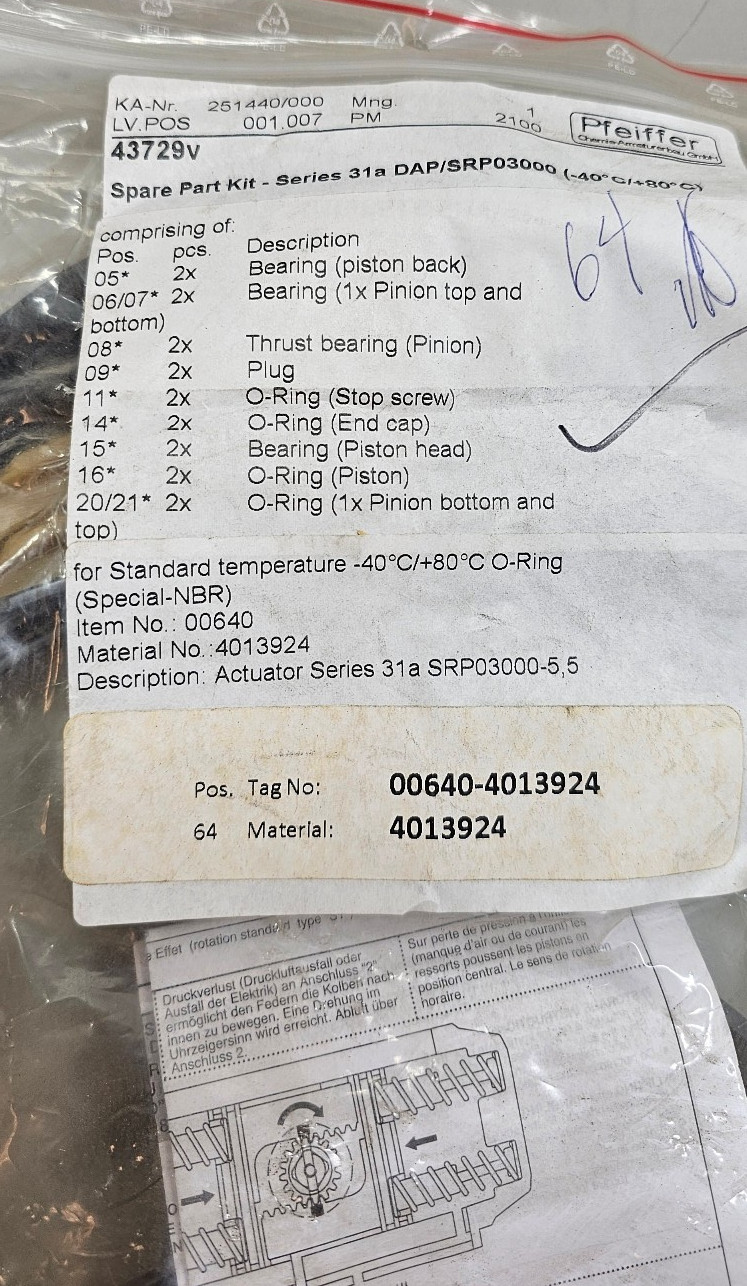 Pfeiffer 251440/000 43729v Spare Part Set Series 31a DAP-SRP03000 Bearings/Oring