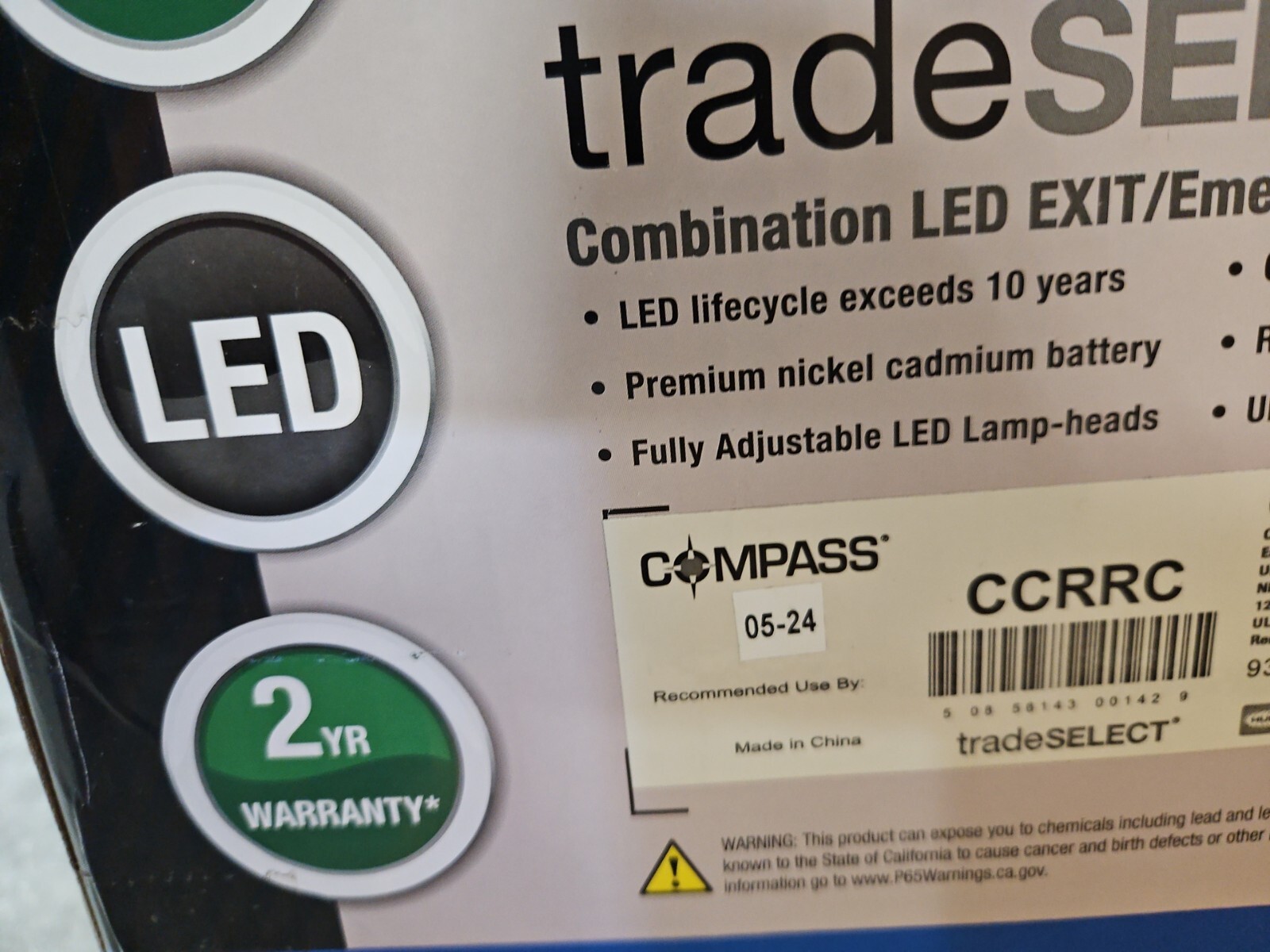 UNUSED COMPASS CCRRC CC SERIES COMBINATION LED EXIT/EMERGENCY LIGHT 120/277V