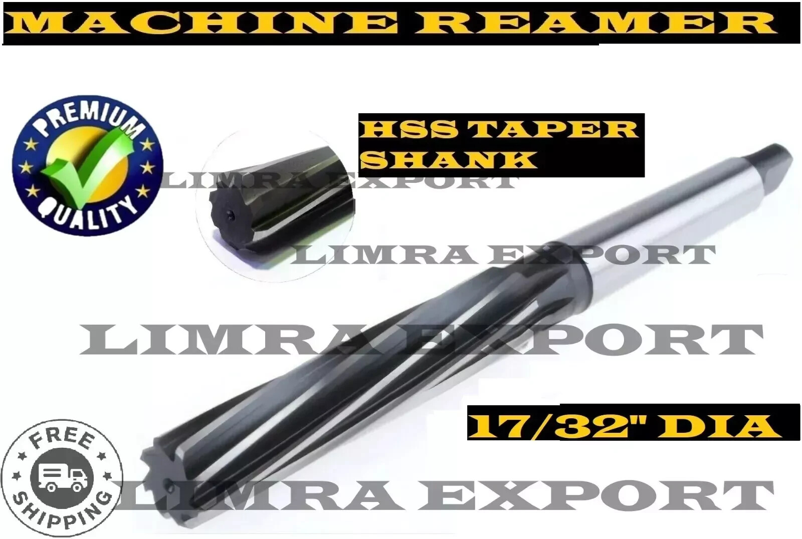HSS Machine Reamer Dia17/32″ With Taper Shank MT 2-Cut Edge 3-3/16″-OAL 7-1/8″