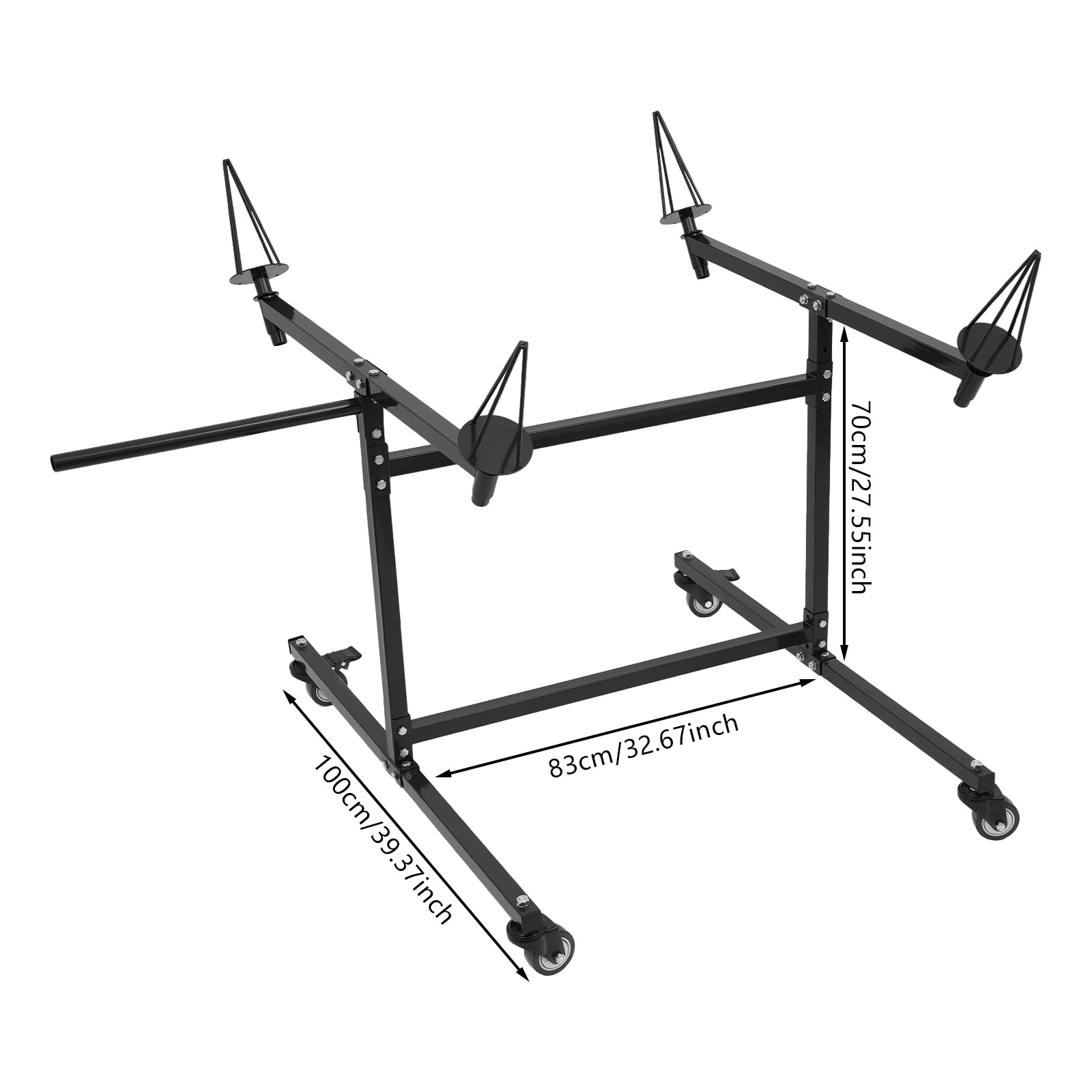 F02 Rotating Wheel Paint Stand Rack 300lbs Capacity Tilted With 4 Swivel Casters