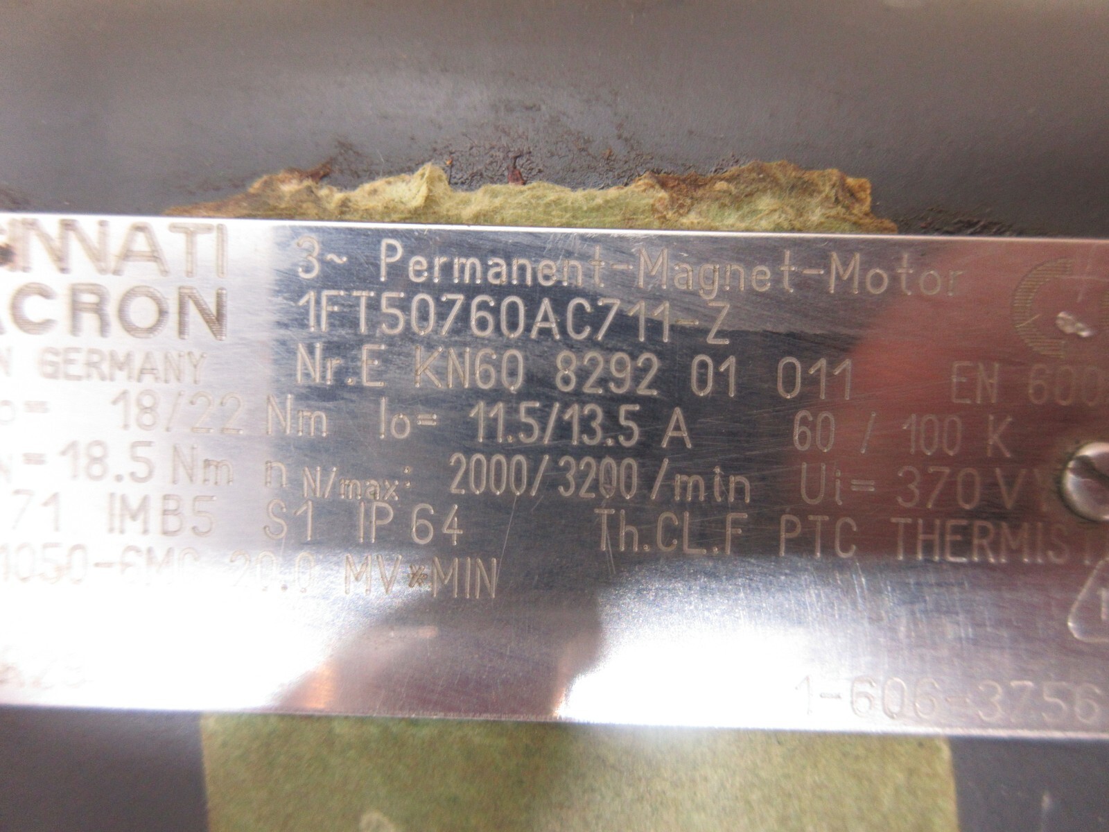 CINCINNATI MILACRON MAGNET MOTOR 1FT50760AC711-Z NR.E KN60 8292 1FT5076-0AC71-1