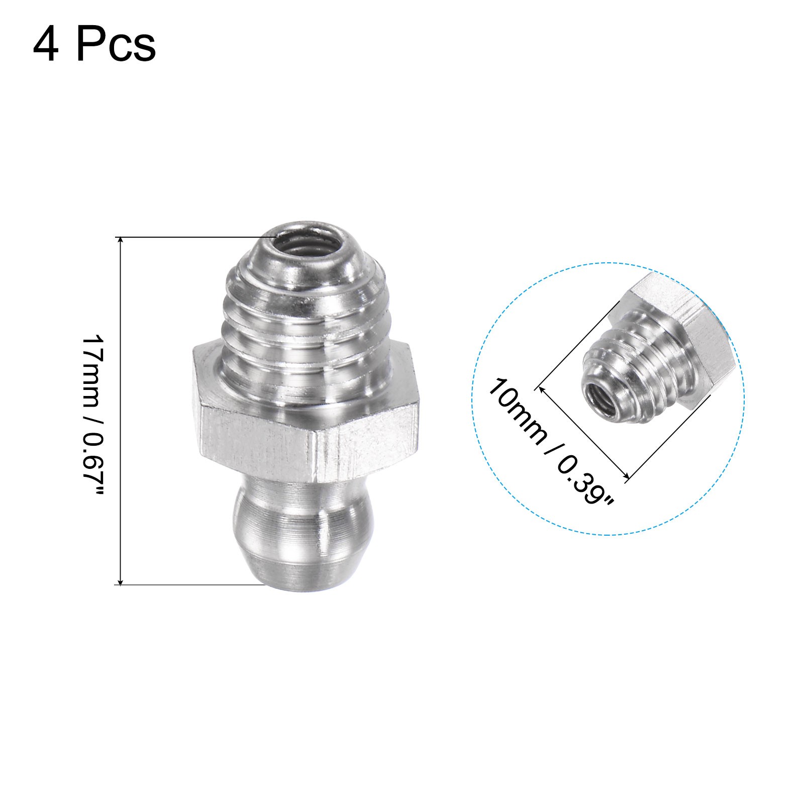 4Pcs Metric Stainless Steel Straight Hydraulic Grease Fitting M8 x 1.25mm Thread