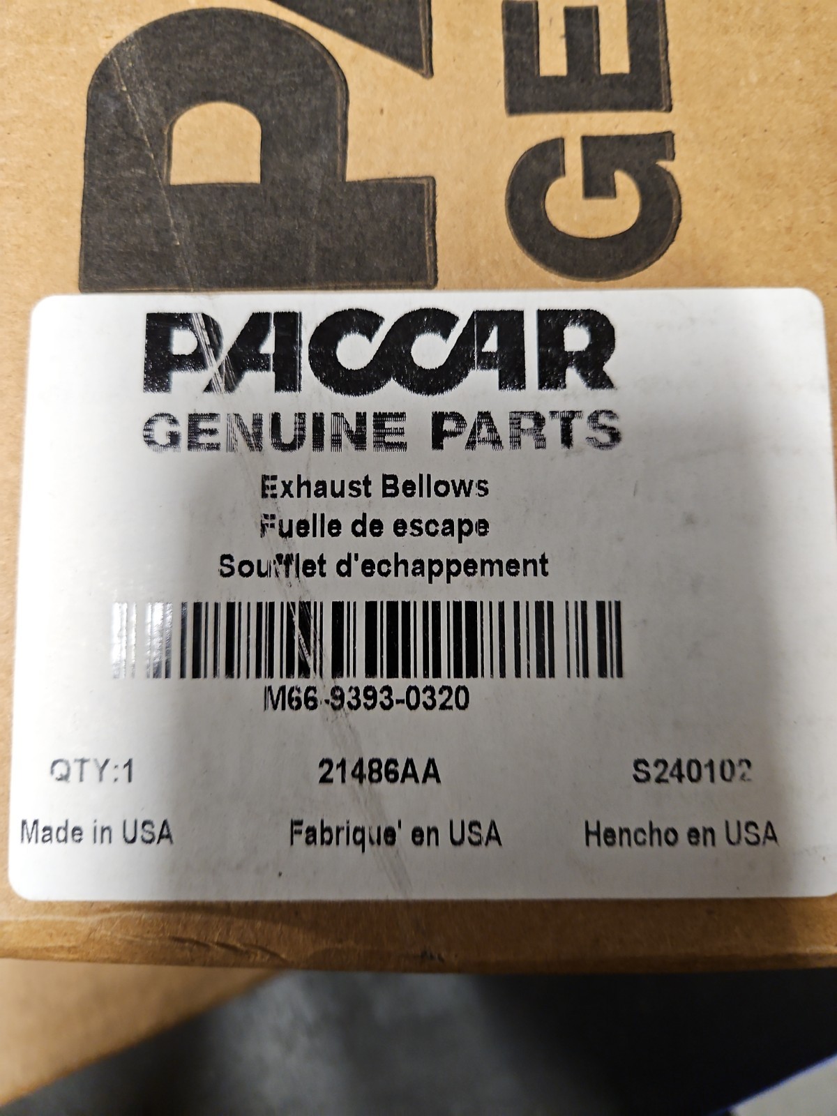 Paccar M66-9393-0320 Exhaust Bellows New 21486AA S240326 USA Made