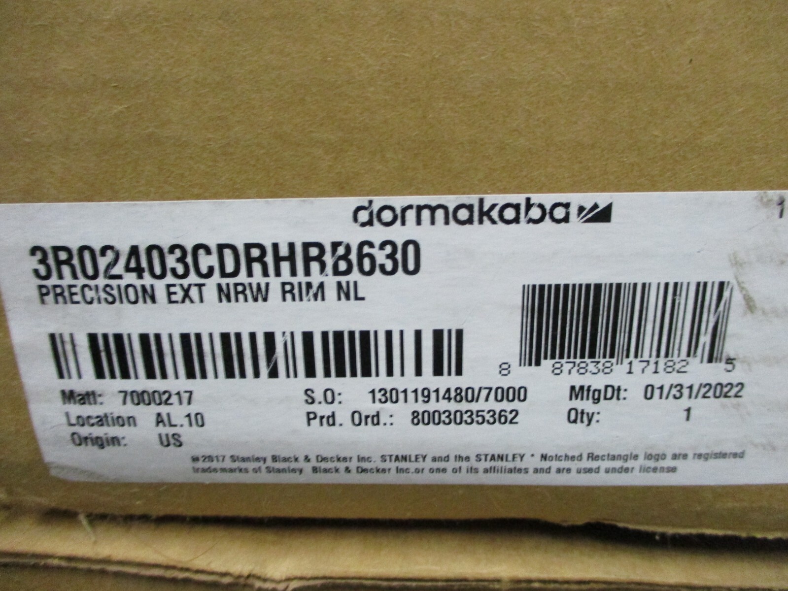 Dormakaba Best 3R02403CDRHRB630 Panic Push Bar Precision Exit Device Right New