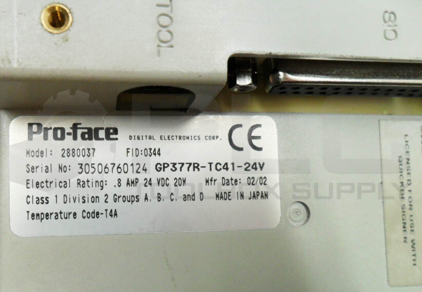 PROFACE GP377R-TC41-24V TOUCHSCREEN OPERATOR PANEL 6″ .8A 24VDC 20W 2880037