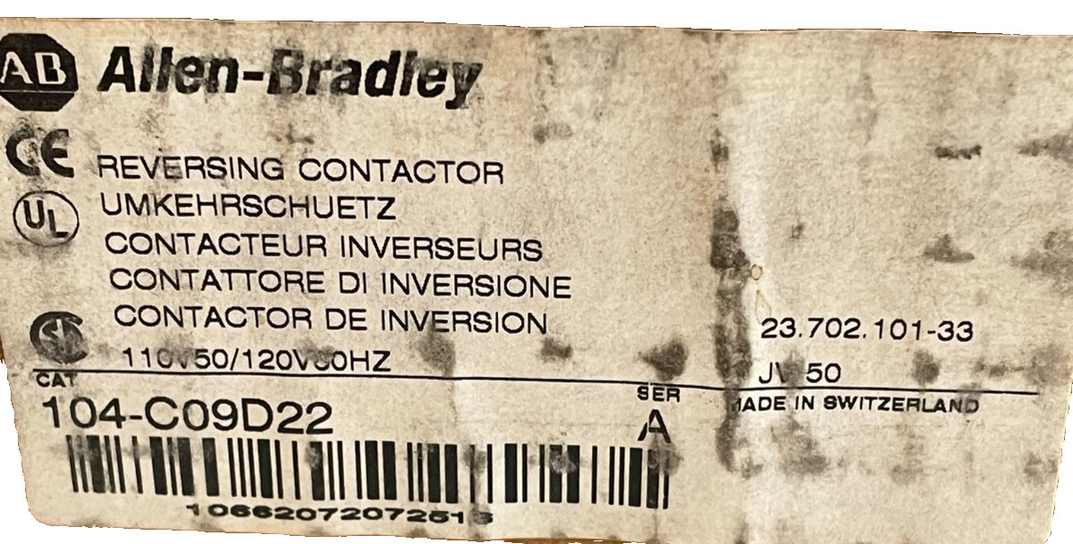 ALLEN BRADLEY 104-C09D22 REVERSING CONTACTOR SERIES A 100-C09I0 NEW, SURPLUS
