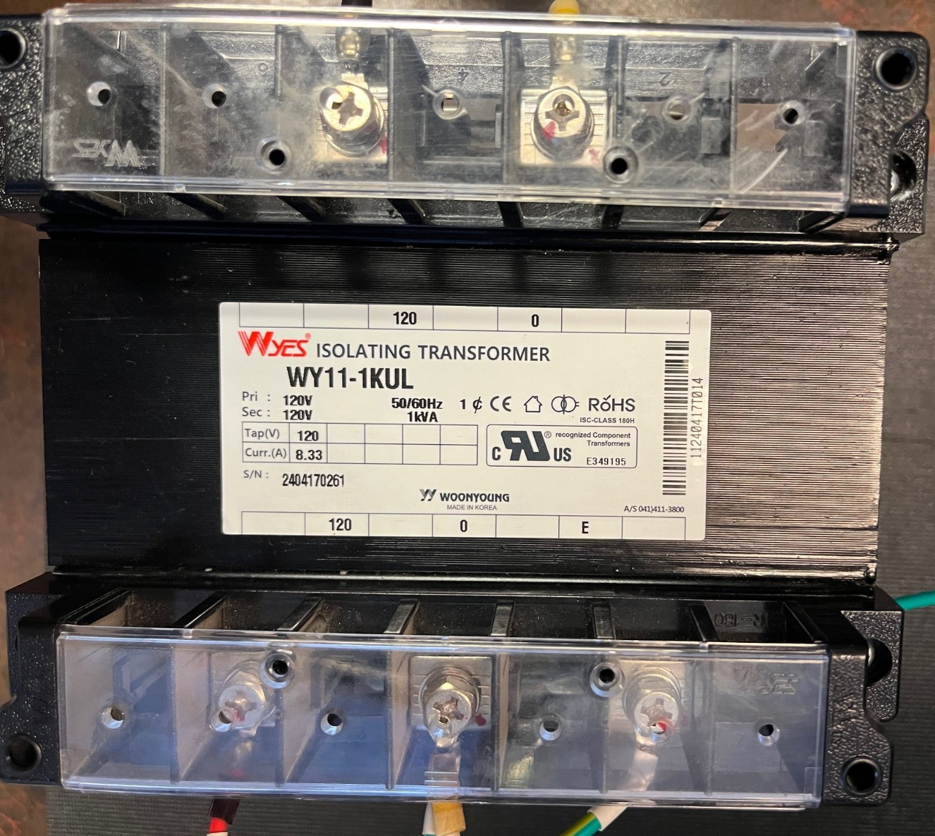 Wyes WY11-1KUL 1kVA Single-Phase Isolation Transformer UL Certified
