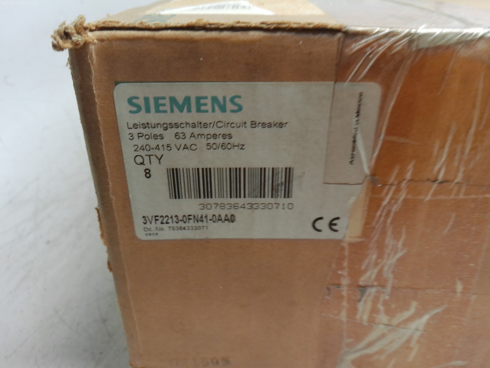 Box of 8 New Siemens 3VF2213-0FN41-0AA0 63A Circuit Breaker 3VF22130FN410AA0