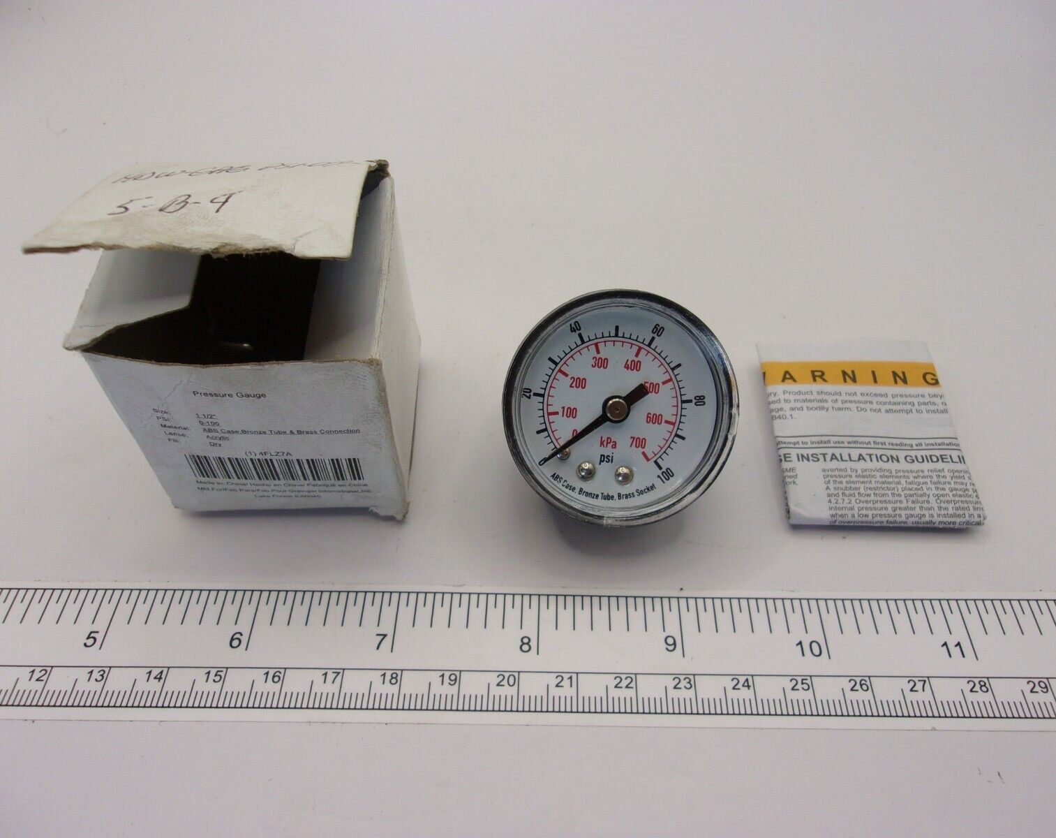 Grainger 4FLZ7A Commercial Pressure Gauge: 0 to 100 psi, 1112A