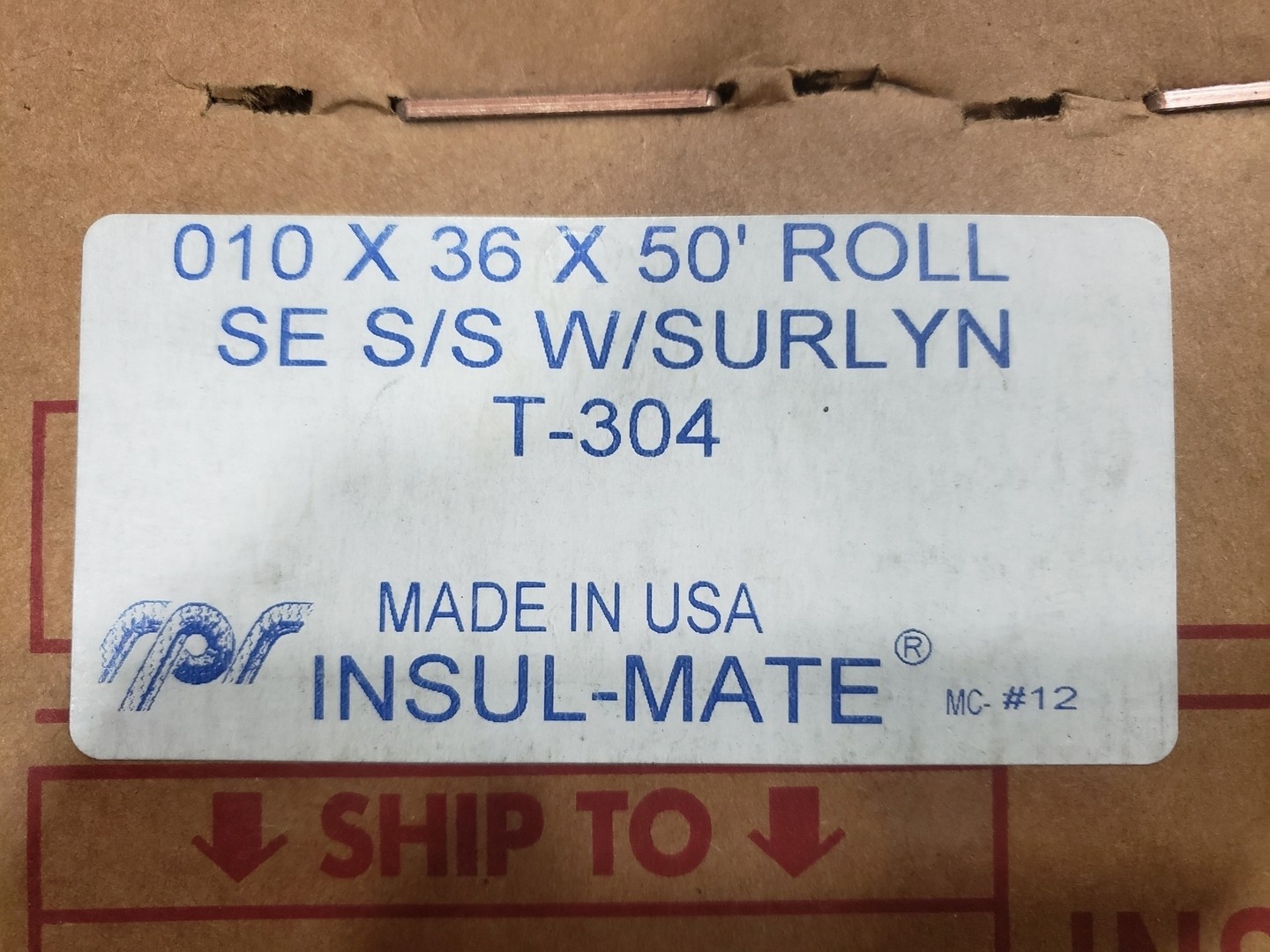 SURPLUS NEW Insul-Mate T-304 0.10″ x 36″ x 50′ Stainless Steel Embossed Roll w/