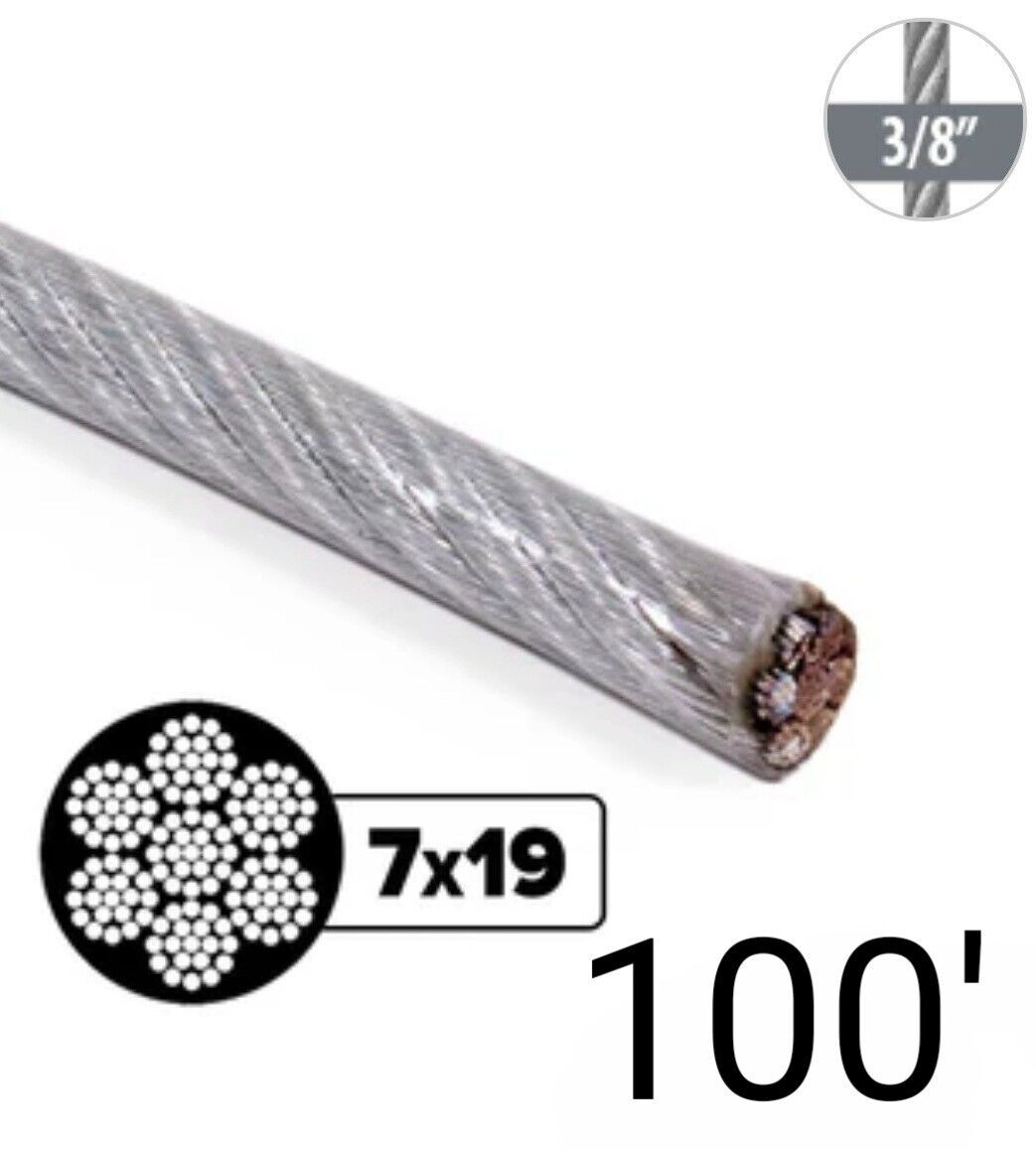 3/8″ 7/16″ X 100′ Vinyl Coated Aircraft Cable 7X19 Control Wire Rope Galvanized