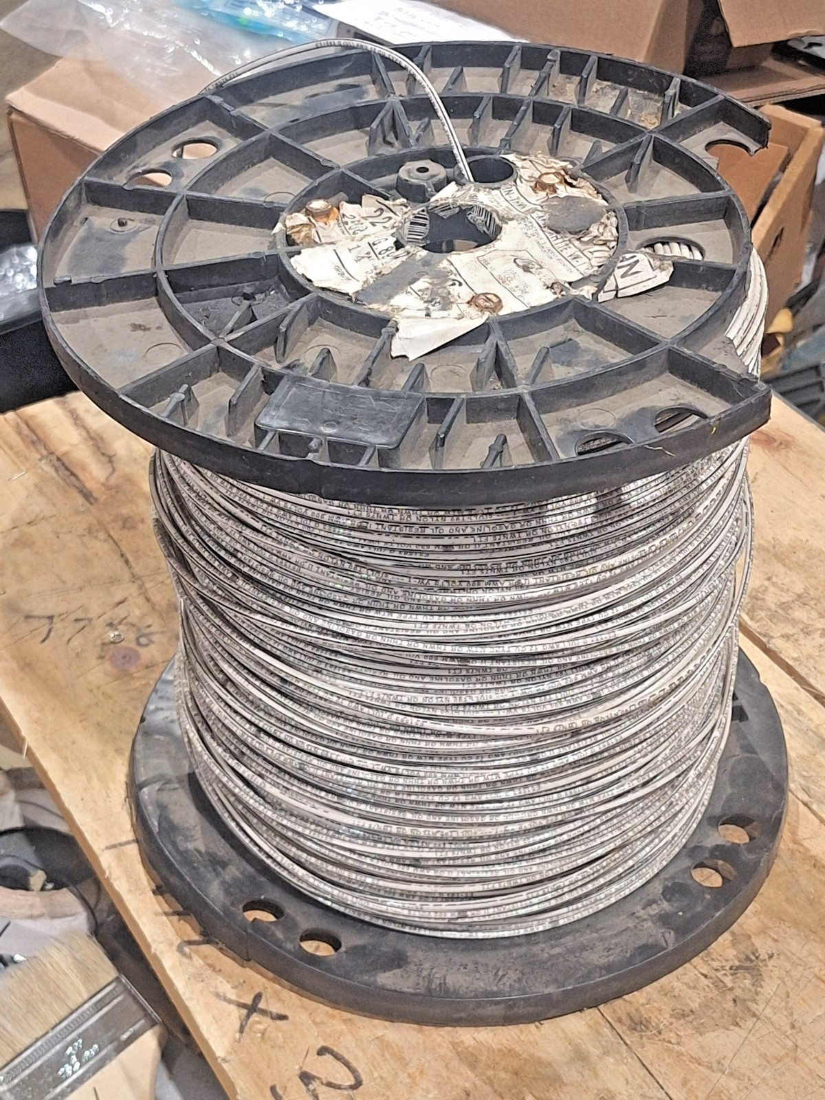 STRANDED 12 AWG THHN/THWN WIRE WHITE W/BLACK STRIPE 600V -SPOOL APPROX 2,050 FT