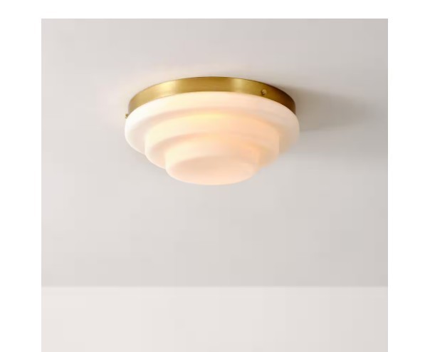G E Devo 11.81 2-Lt Matte Brass Flush Mount Ceiling Light w/ Milk Glass Shade