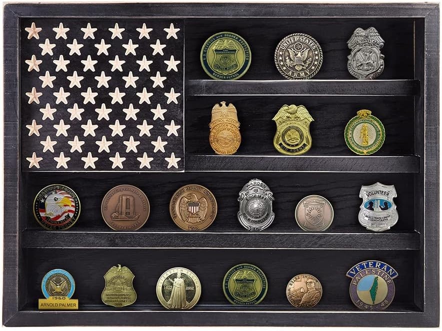 Elegant Wooden Challenge Coin Display Case – 11.8″ x 15.7″ – Gift for Veterans