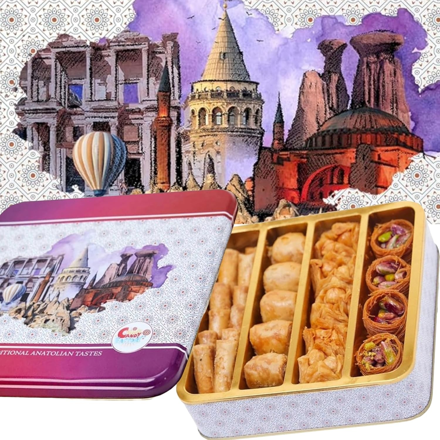 Premium Baklava Pastry Gift Box Halal Snacks, 8oz Box Turkish Dessert