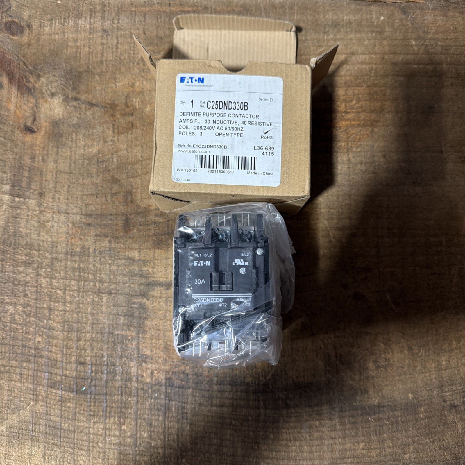 EATON C25DND330B Definite Purpose Contactor, New, 208/240V Coil