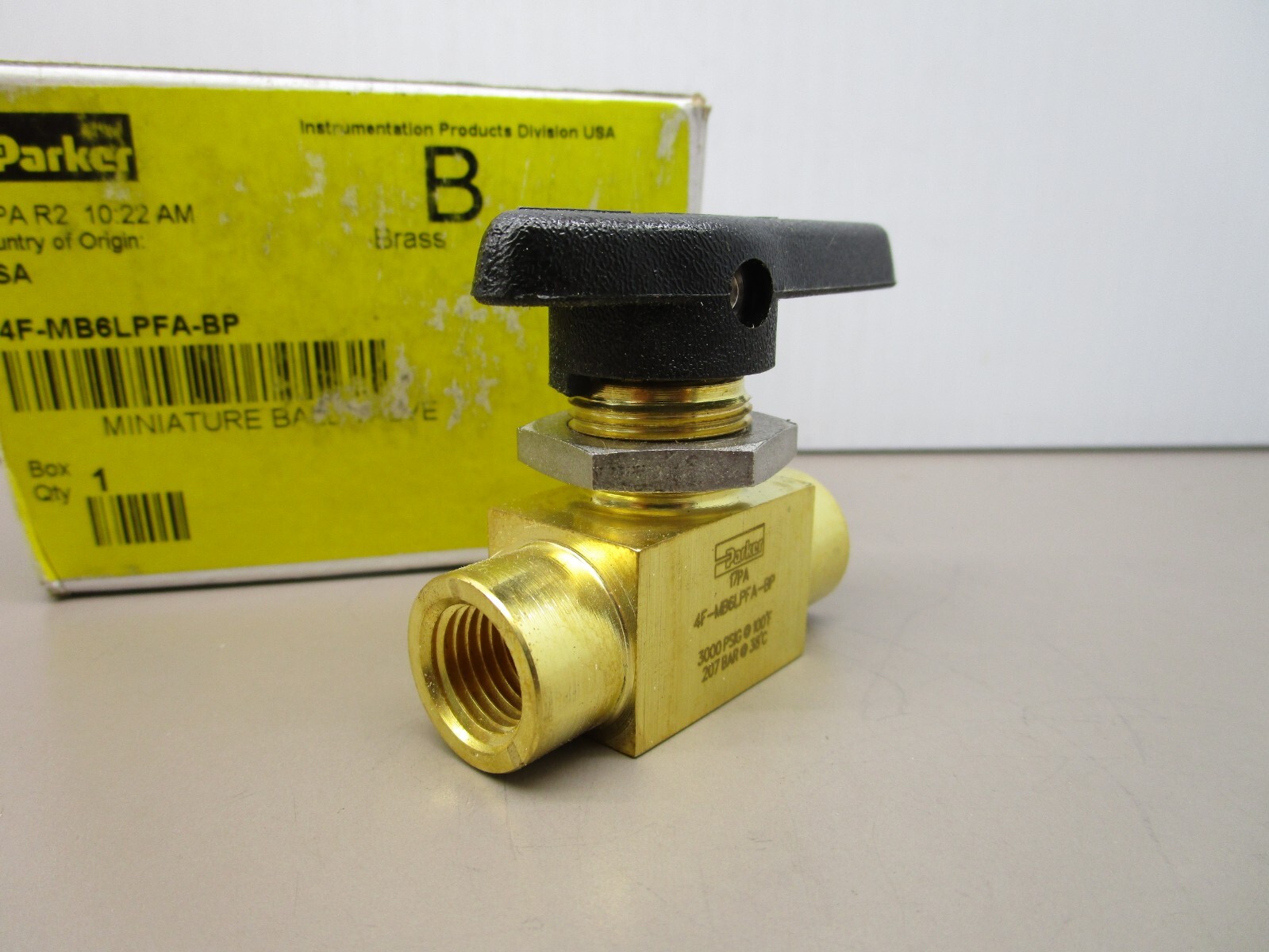 Parker 4F-MB6LPFA-BP Miniature Instrumentation Ball Valve Brass 1/4″ 3000Psi