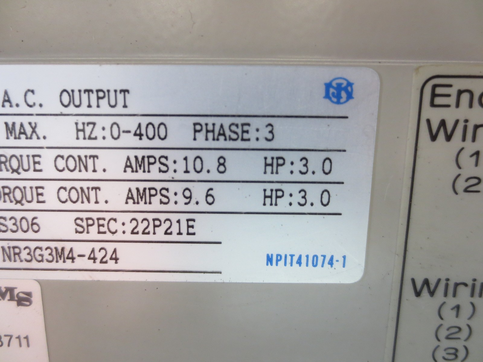 POWRMASTER AC SPINDLE DRIVE POWERMASTER IDM DS306 22P21E NR3G3M4-424 TYPE 1