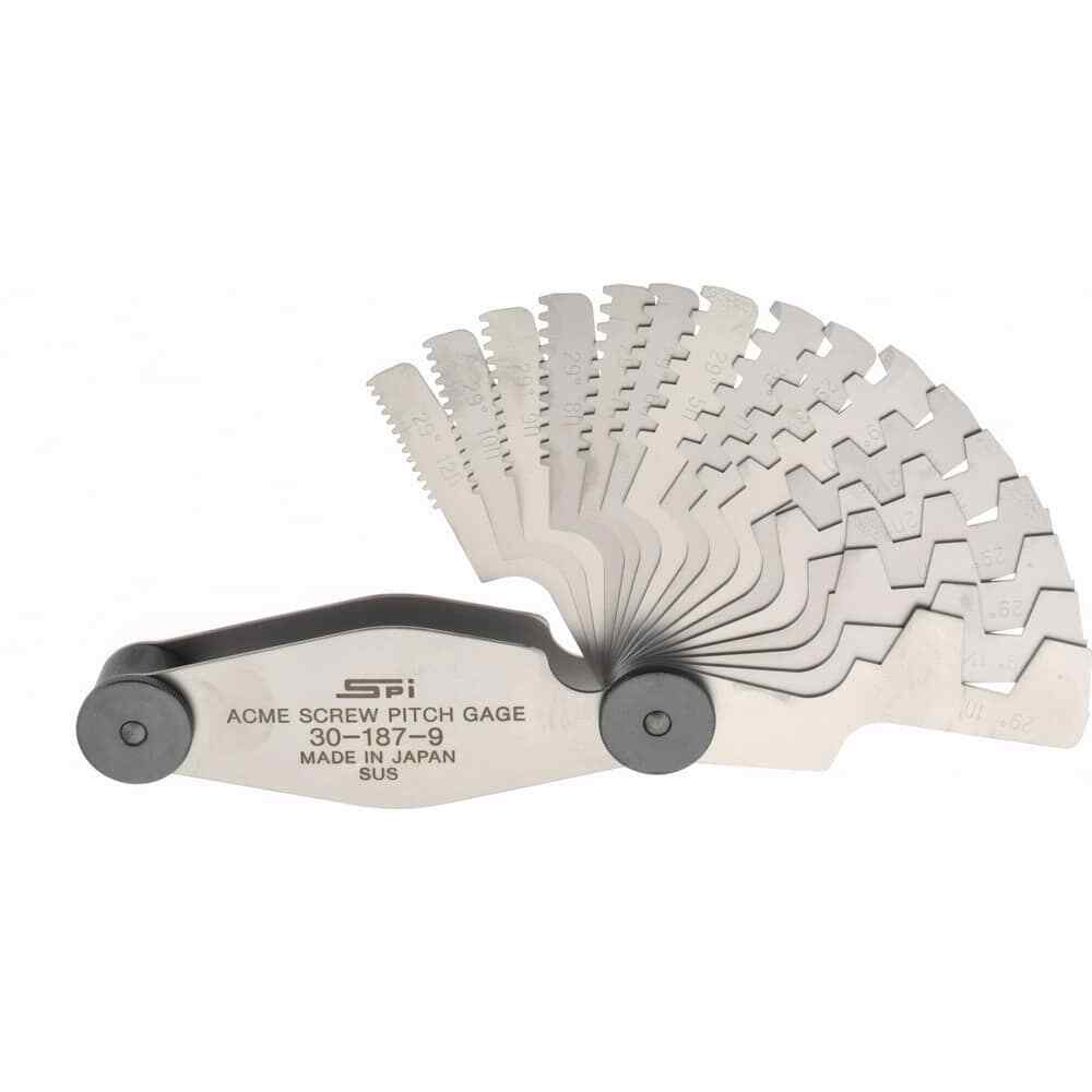 SPI 30-187-9 Stainless Steel 16-Leaf Screw Pitch Gage, 1-12 TPI, 29° Thrd Angle