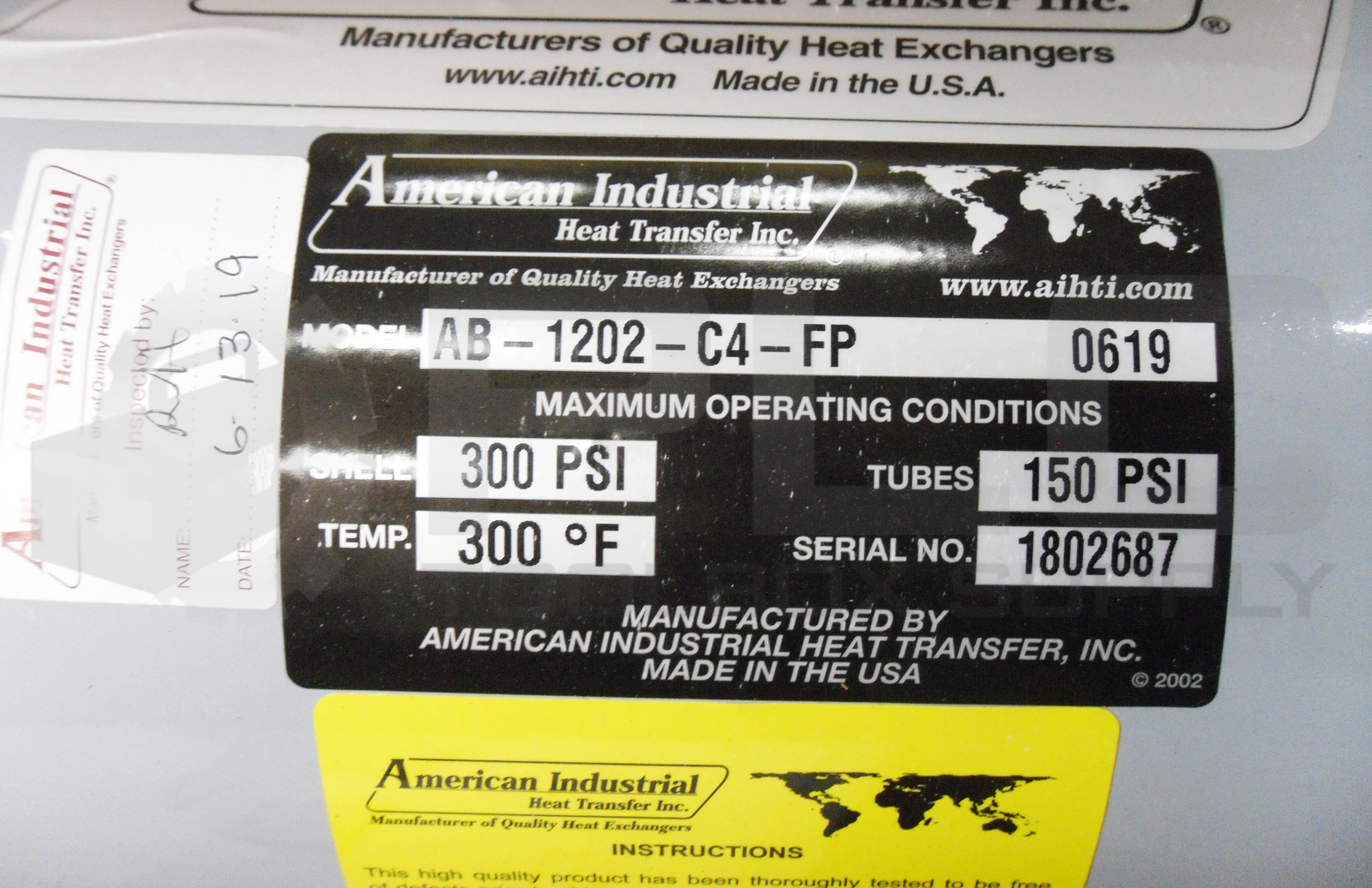 NEW AMERICAN INDUSTRIAL AB-1202-C4-FP HEAT EXCHANGER 300PSI 300DEG F