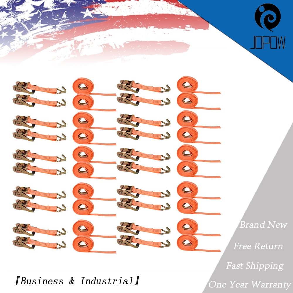 20 Pack 1.5″ inch x 15′ Ft Ratchet Tie Down Cargo Straps J Hooks Heavy Duty