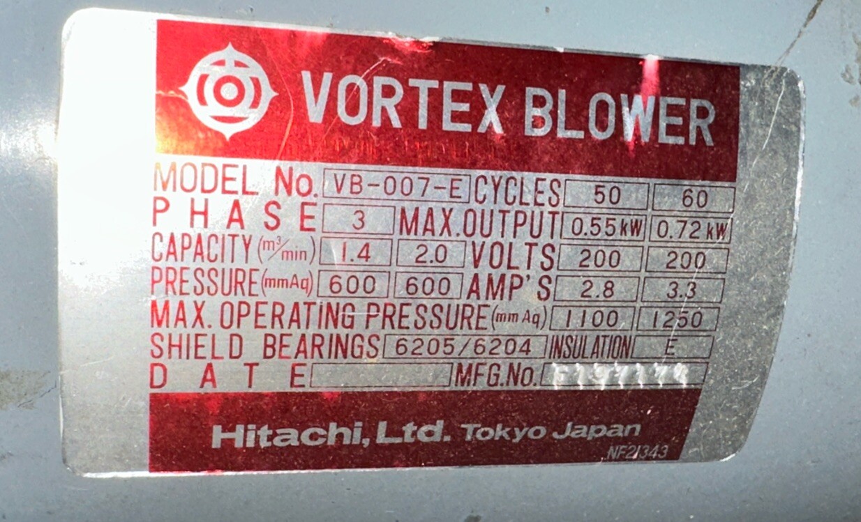 SPENCER VORTEX BLOWER VB-007-E, Hitachi Ltd