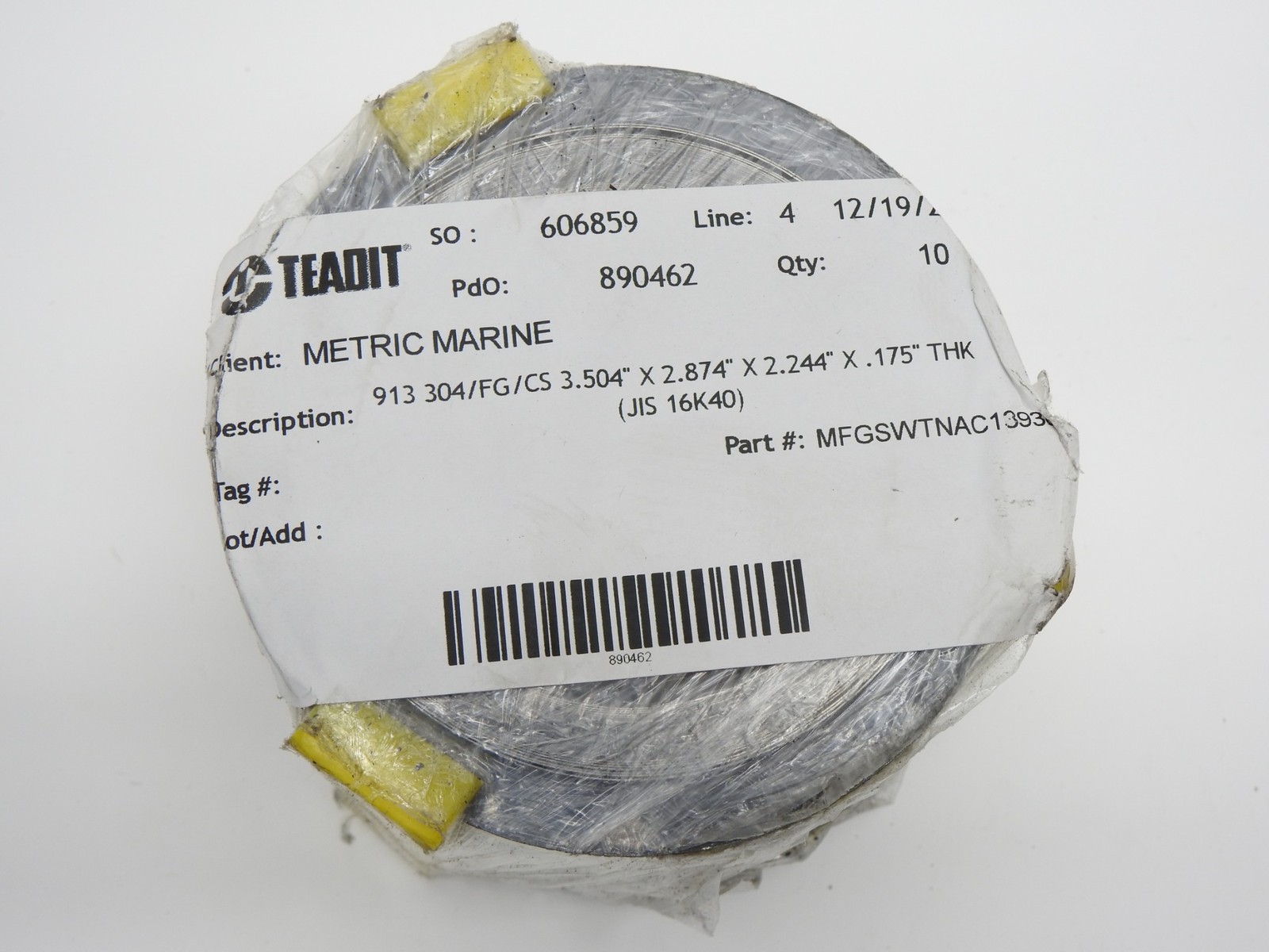 Lot of 15 – TEADIT 913 304/FG/CS 3.504″ x 2.874″ x 2.244″ x .175″ THK JIS 16K40