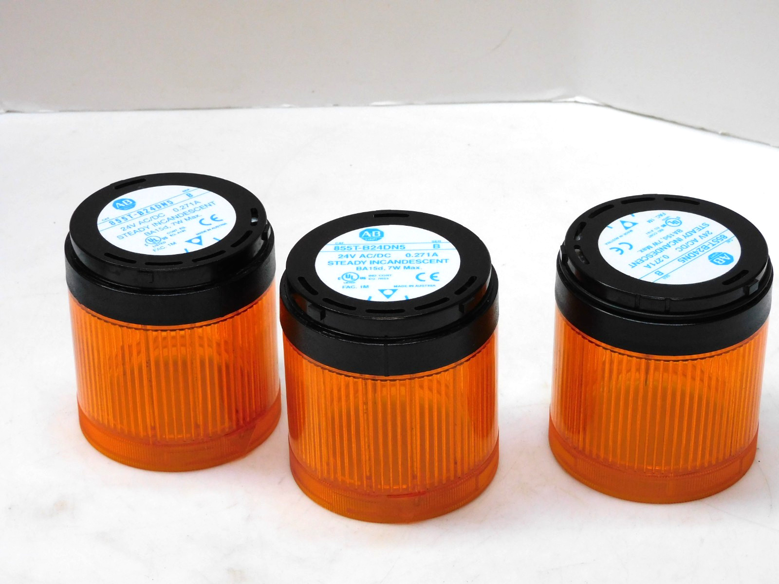 ALLEN BRADLEY 855T-B24DN5 Ser. B Stack Light Amber Lot Of 3