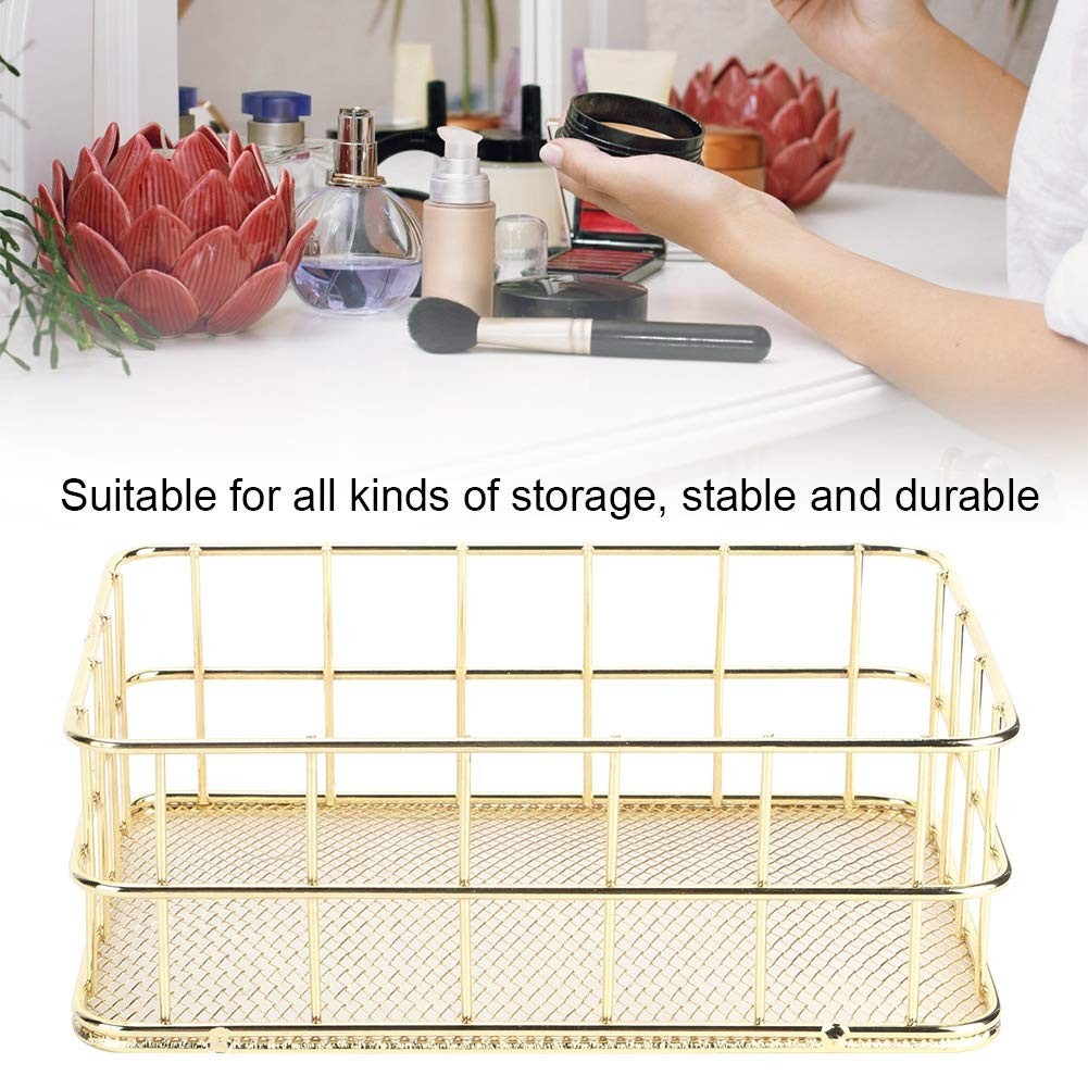 Tomotato Wire Mesh Storage Basket, Golden Metal Desk Large, Gold