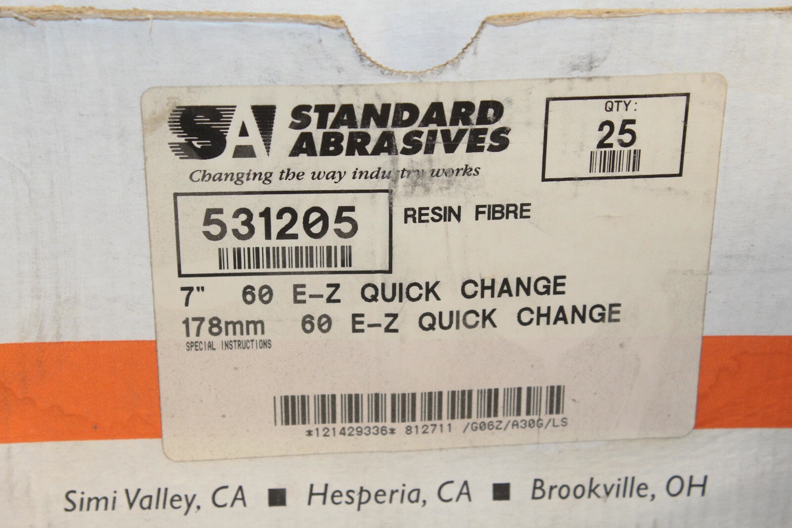 STANDARD ABRASIVES EZ QUICK CHANGE RESIN FIBER DISC 60 GRIT 7″ 531205 (25 PCS)