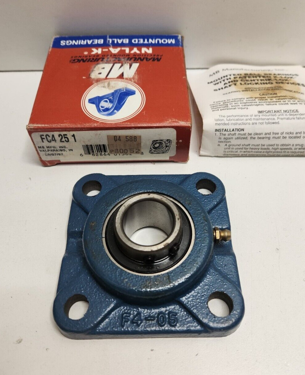 NEW OLD STOCK! MB MANUFACTURING 1″ BORE SQUARE FLANGE MOUNTED BEARING FC4-25-1